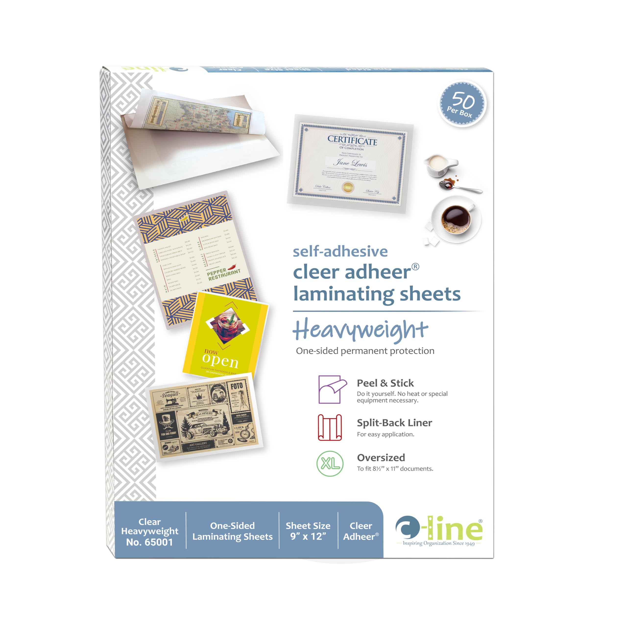 Heavyweight Cleer Adheer Laminating Sheets, Clear, 9 x 12, 50/BX, 65001