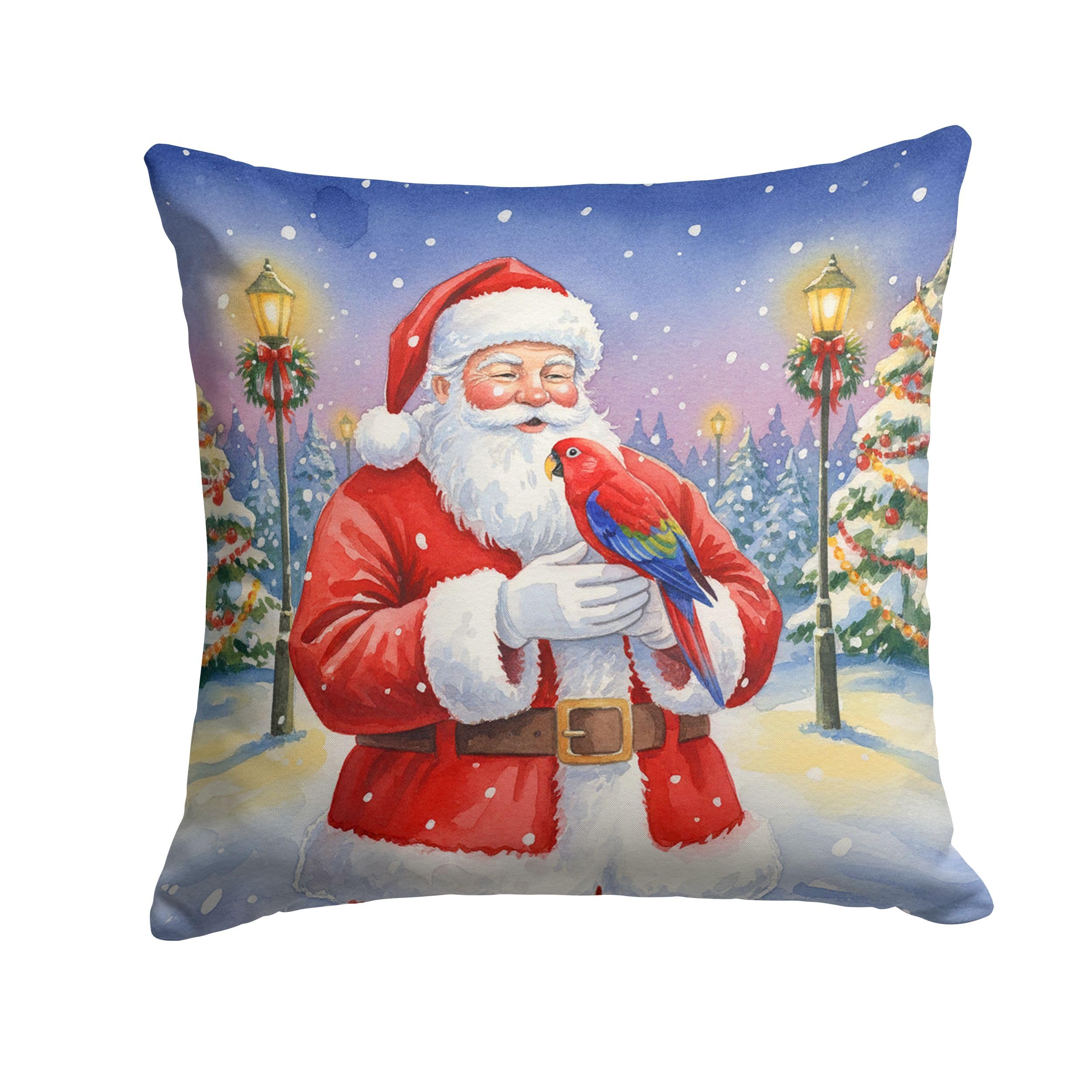 Carolines Treasures Red Lory with Santa Claus Throw Pillow Decorative Indoor Outdoor Accent Cushion for Couch, Bed or Patio, 18Hx18W