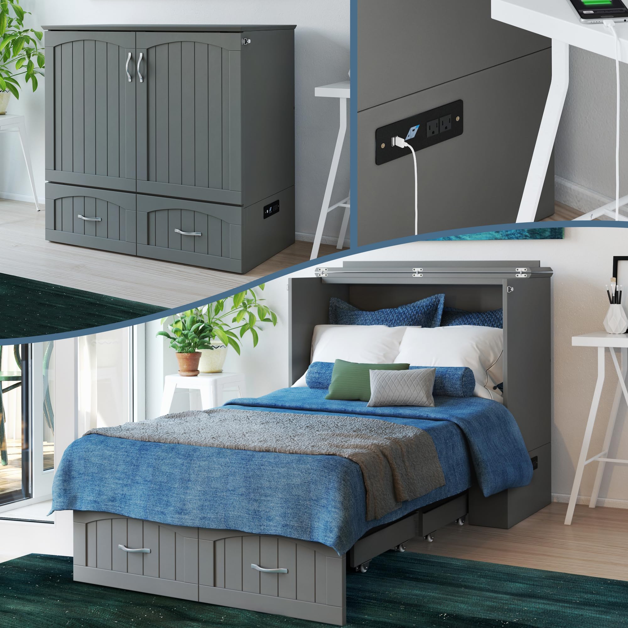 Southampton Murphy Bed Chest Twin Extra Long Grey with Charging Station