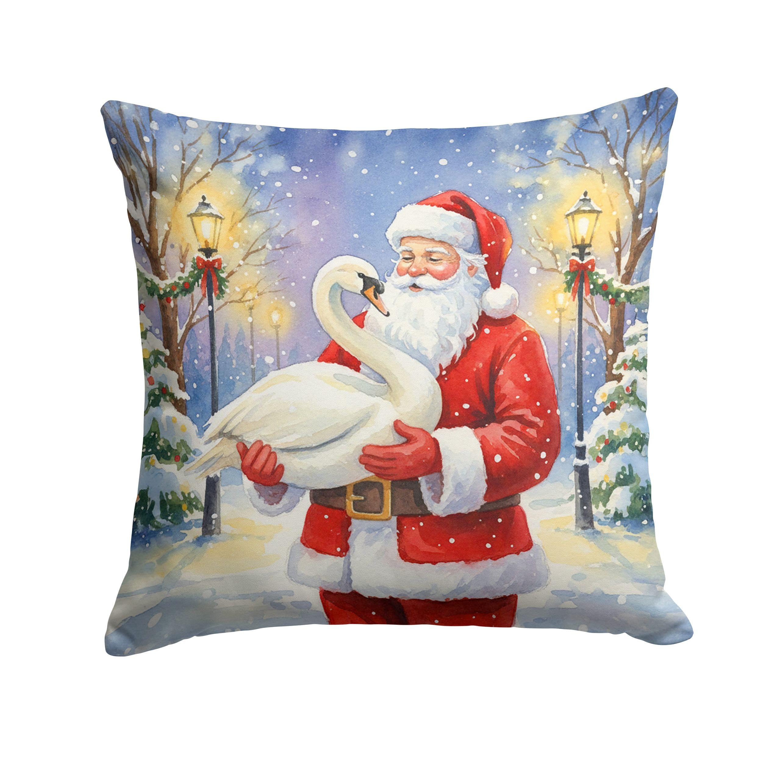 Carolines Treasures Swan with Santa Claus Throw Pillow Decorative Indoor Outdoor Accent Cushion for Couch, Bed or Patio, 14Hx14W