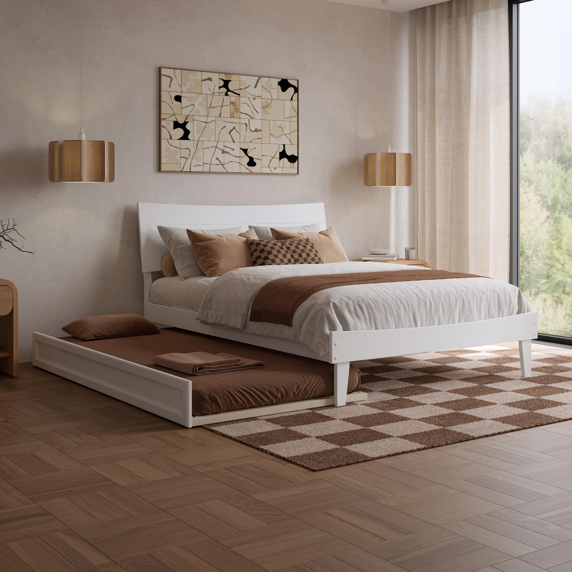 Phoenix Full Platform Bed with Twin Trundle in White