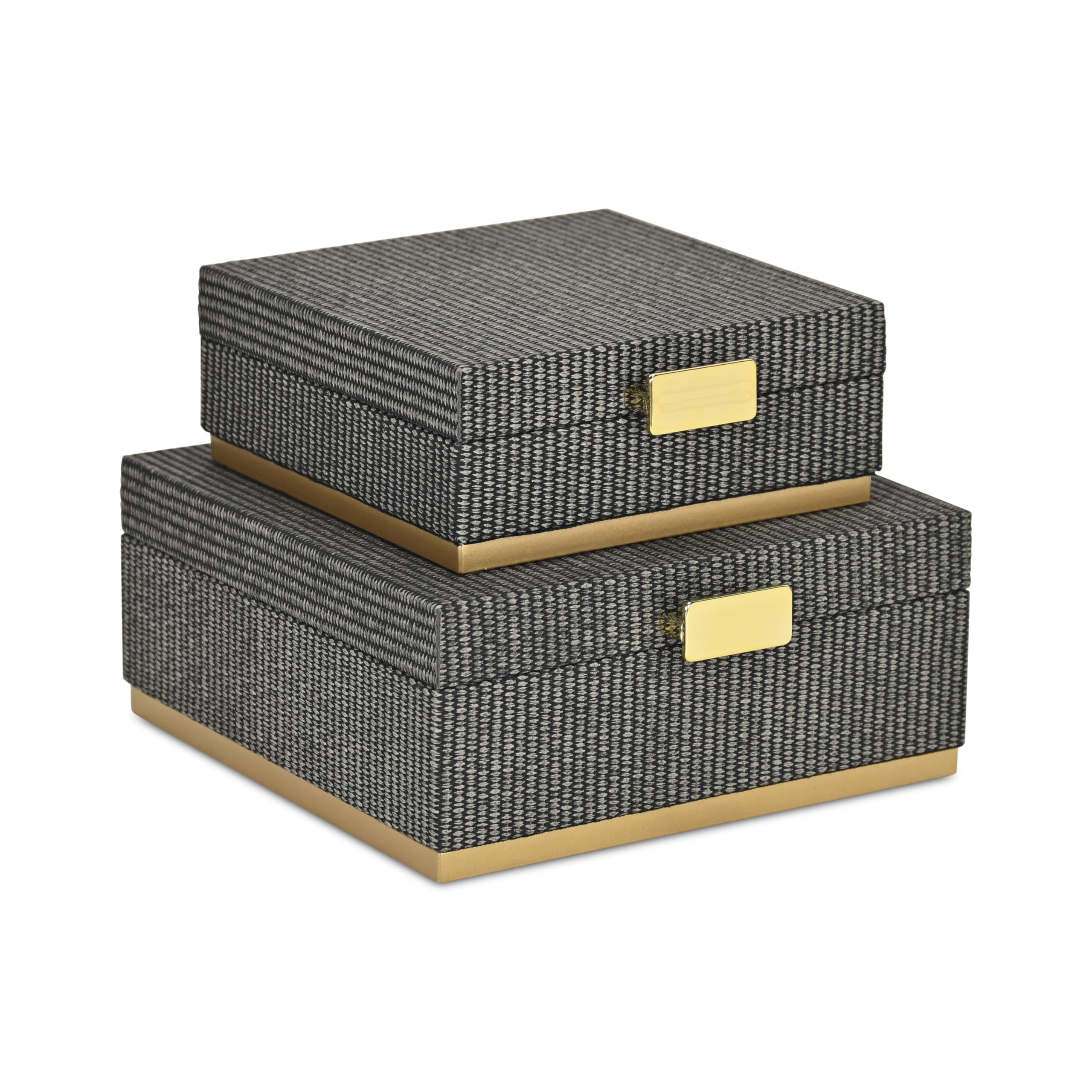 Strandiva Gray Woven Themed Square Box Set | Gold Metal Base |