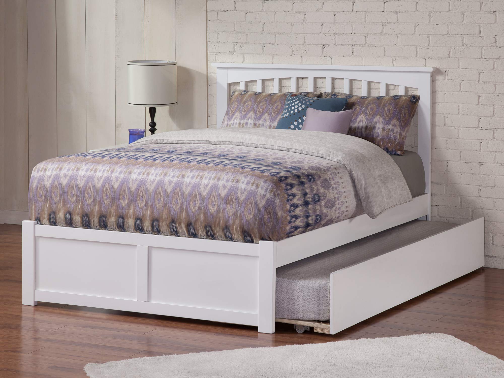 Mission King Solid Wood Platform Bed with Footboard & Twin XL Trundle in White