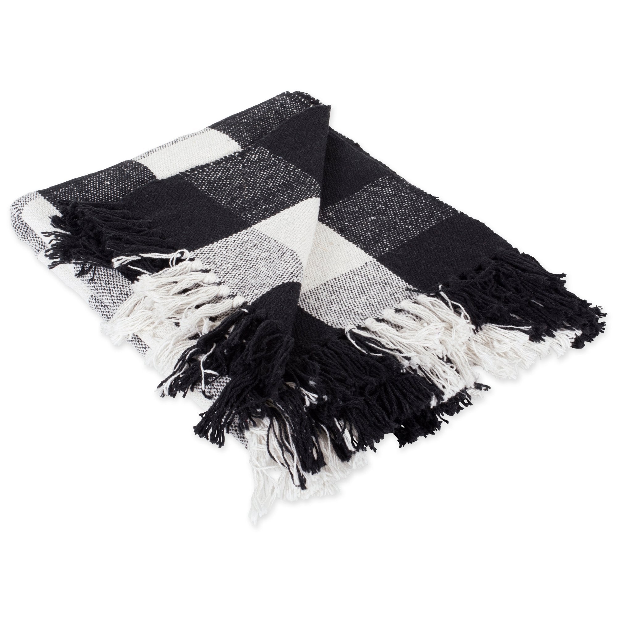 Dii Buffalo Check Collection Rustic Farmhouse Throw Blanket With Tassles, 50X60, Black/White