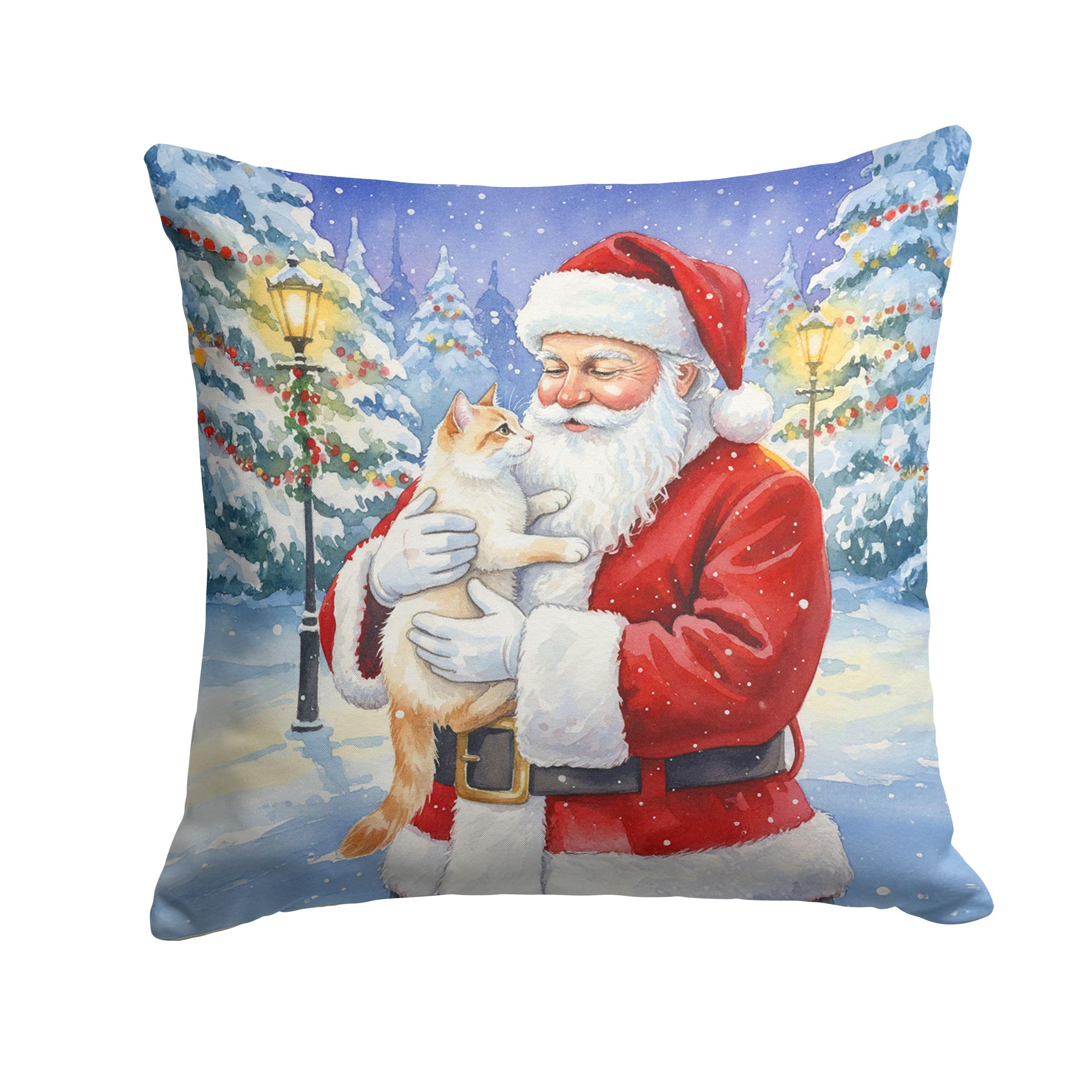 Carolines Treasures Flame Point Cat with Santa Claus Throw Pillow Decorative Indoor Outdoor Accent Cushion for Couch, Bed or Patio, 14Hx14W