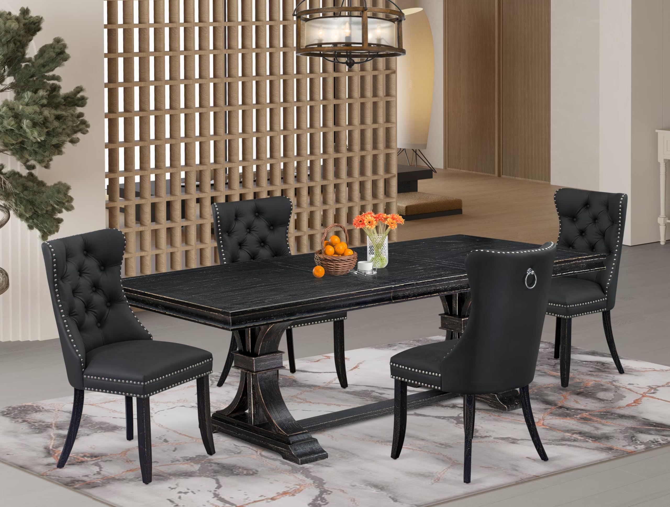 5 Pieces Modern Dining Set a Rectangle Kitchen Table and 4 Dining Chairs