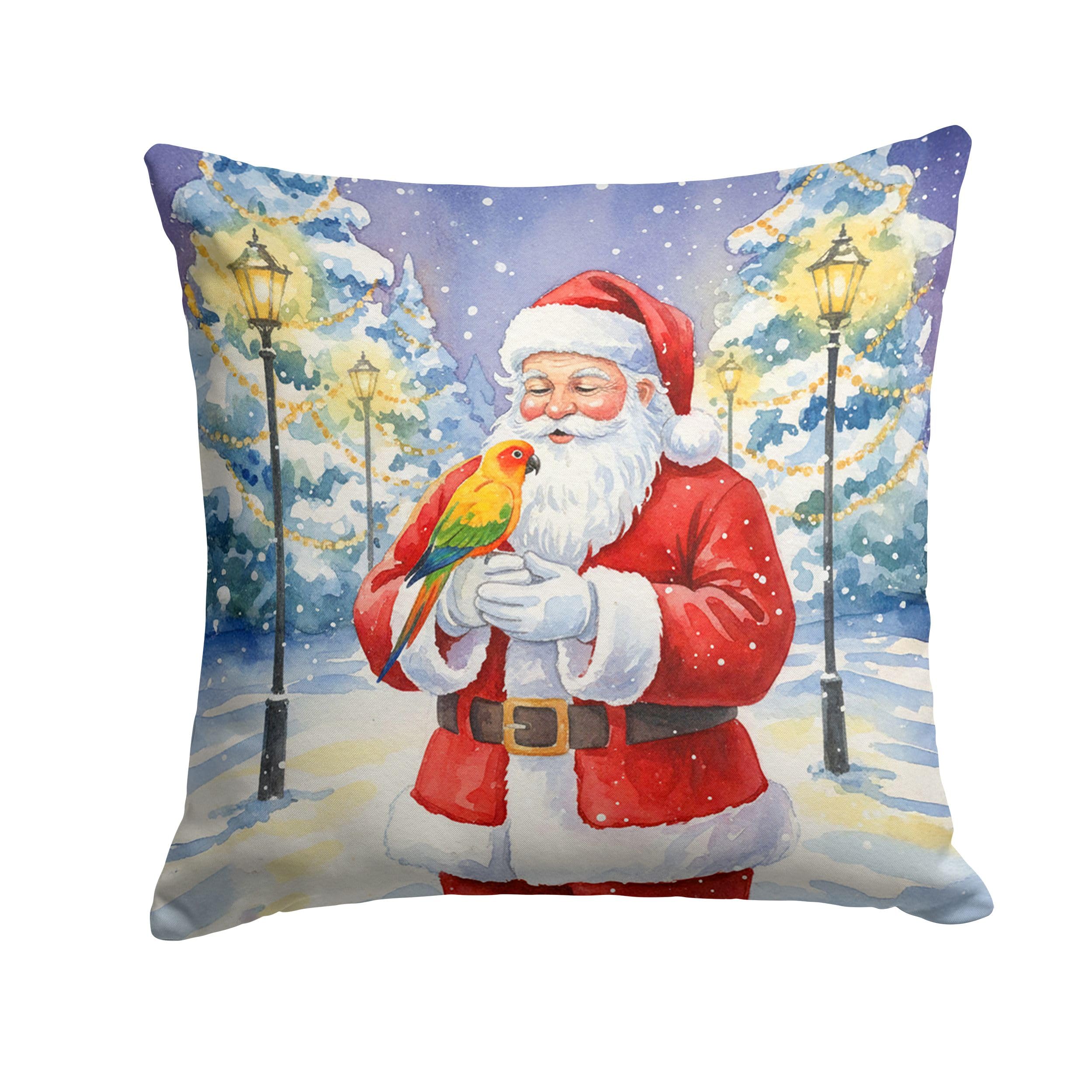 Carolines Treasures Sun Conure with Santa Claus Throw Pillow Decorative Indoor Outdoor Accent Cushion for Couch, Bed or Patio, 14Hx14W