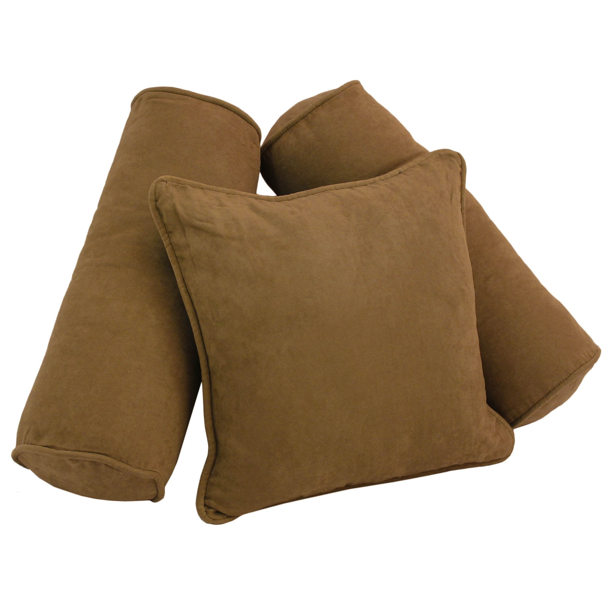 Double-corded Solid Microsuede Throw Pillows with Inserts (Set of 3) - Saddle Brown