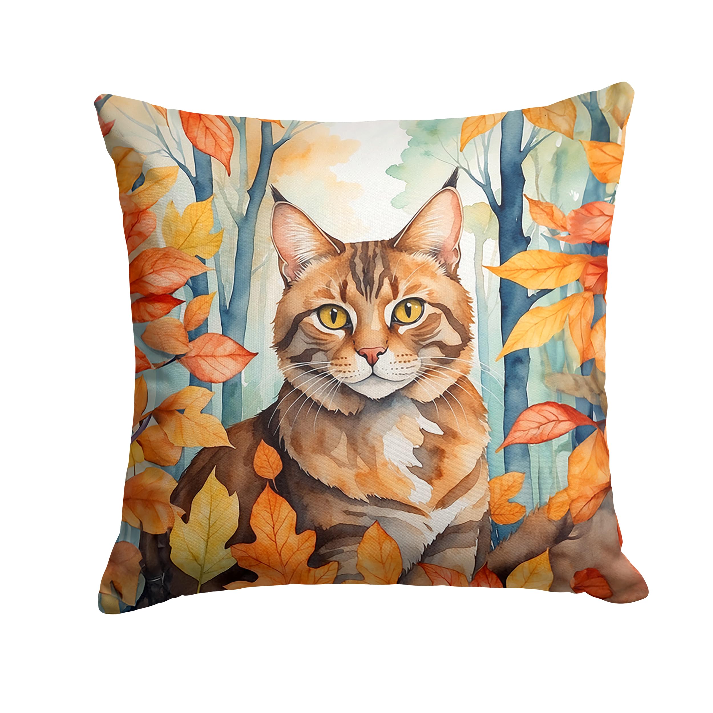 Carolines Treasures Sokoke Cat in Fall Leaves Throw Pillow Machine Washable, Indoor Outdoor Decorative Pillow for Couch, Bed or Patio, 14Hx14W