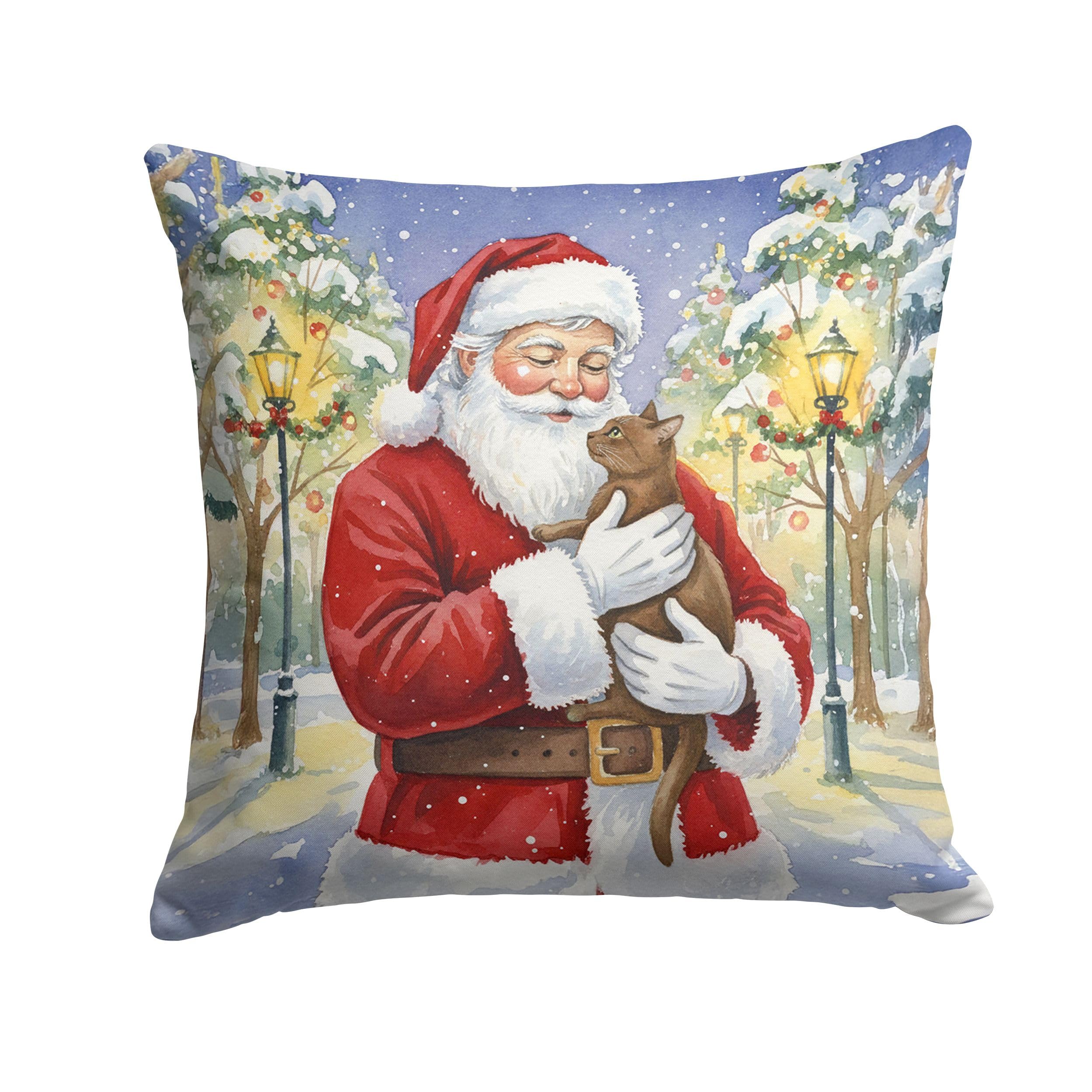 Carolines Treasures Havana Cat with Santa Claus Throw Pillow Decorative Indoor Outdoor Accent Cushion for Couch, Bed or Patio, 14Hx14W
