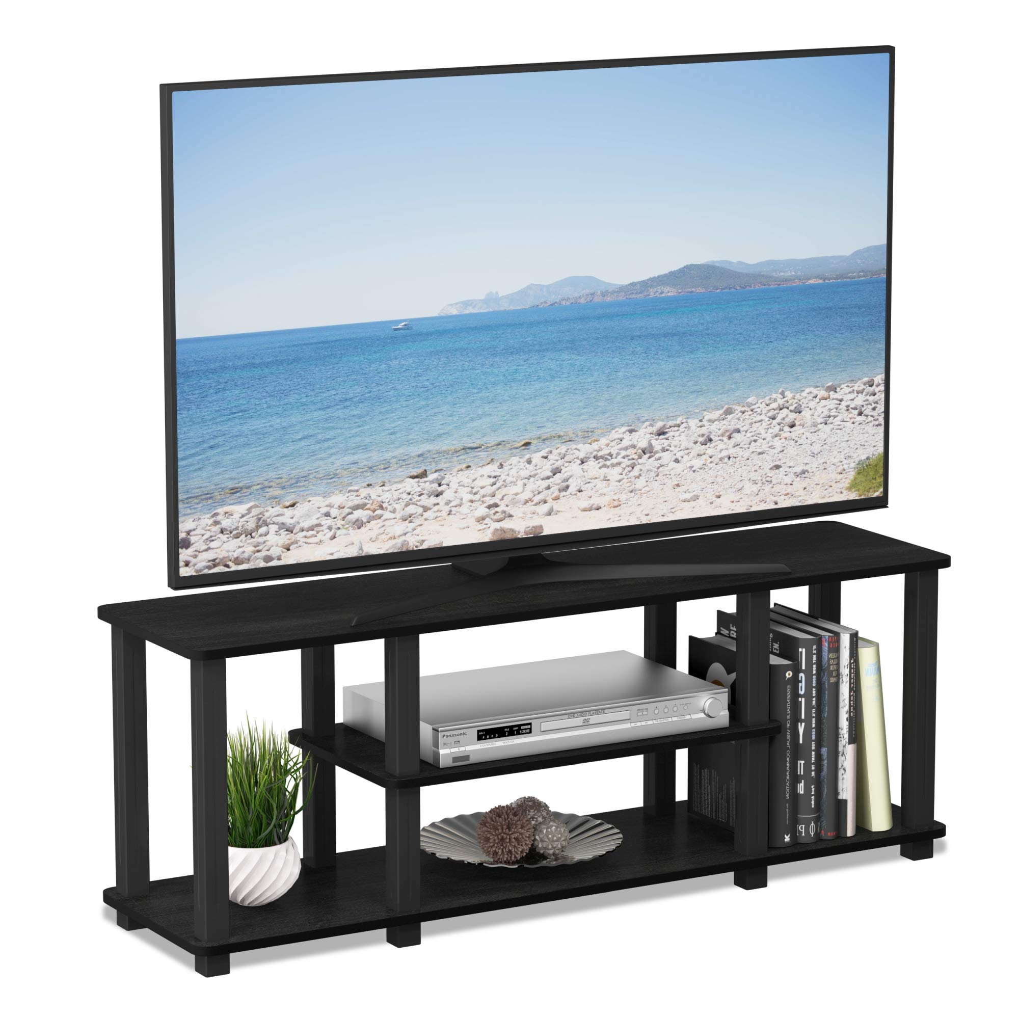 Furinno 18027 Turn-S-Tube No Tools 3D 3-Tier Entertainment TV Stands with Square Tube, Americano/Black