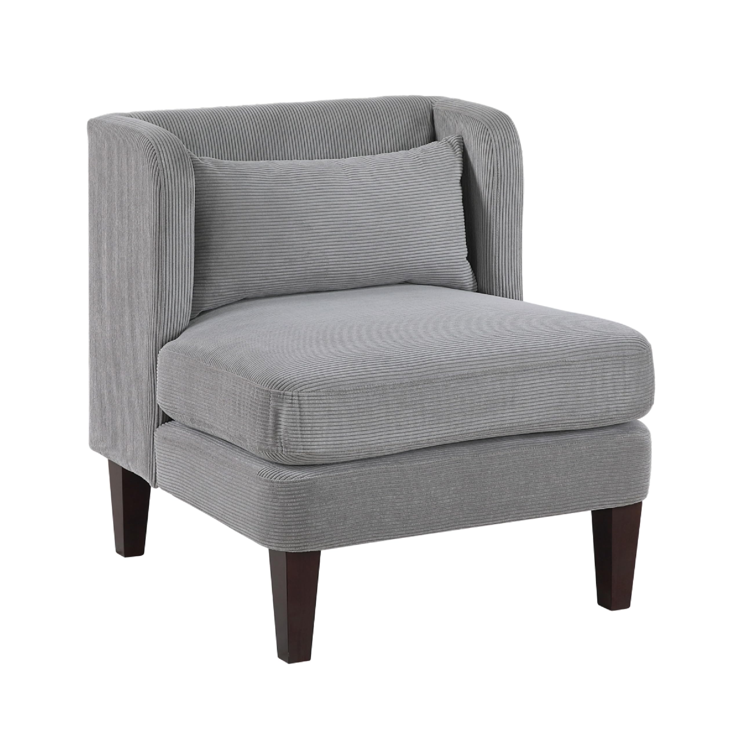 Feya Accent Chair w Pillow, Channeled Dark Gray Corduroy, Brown Legs