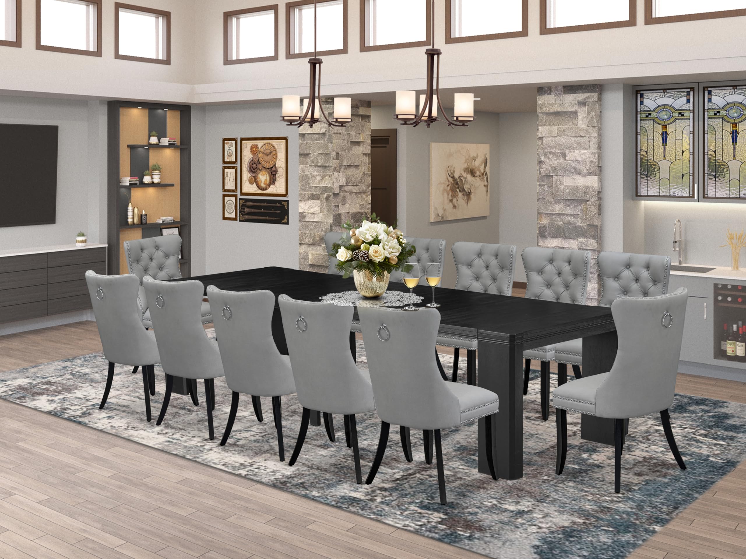 13-piece Kitchen Table Set a Rectangular Modern Dining Table