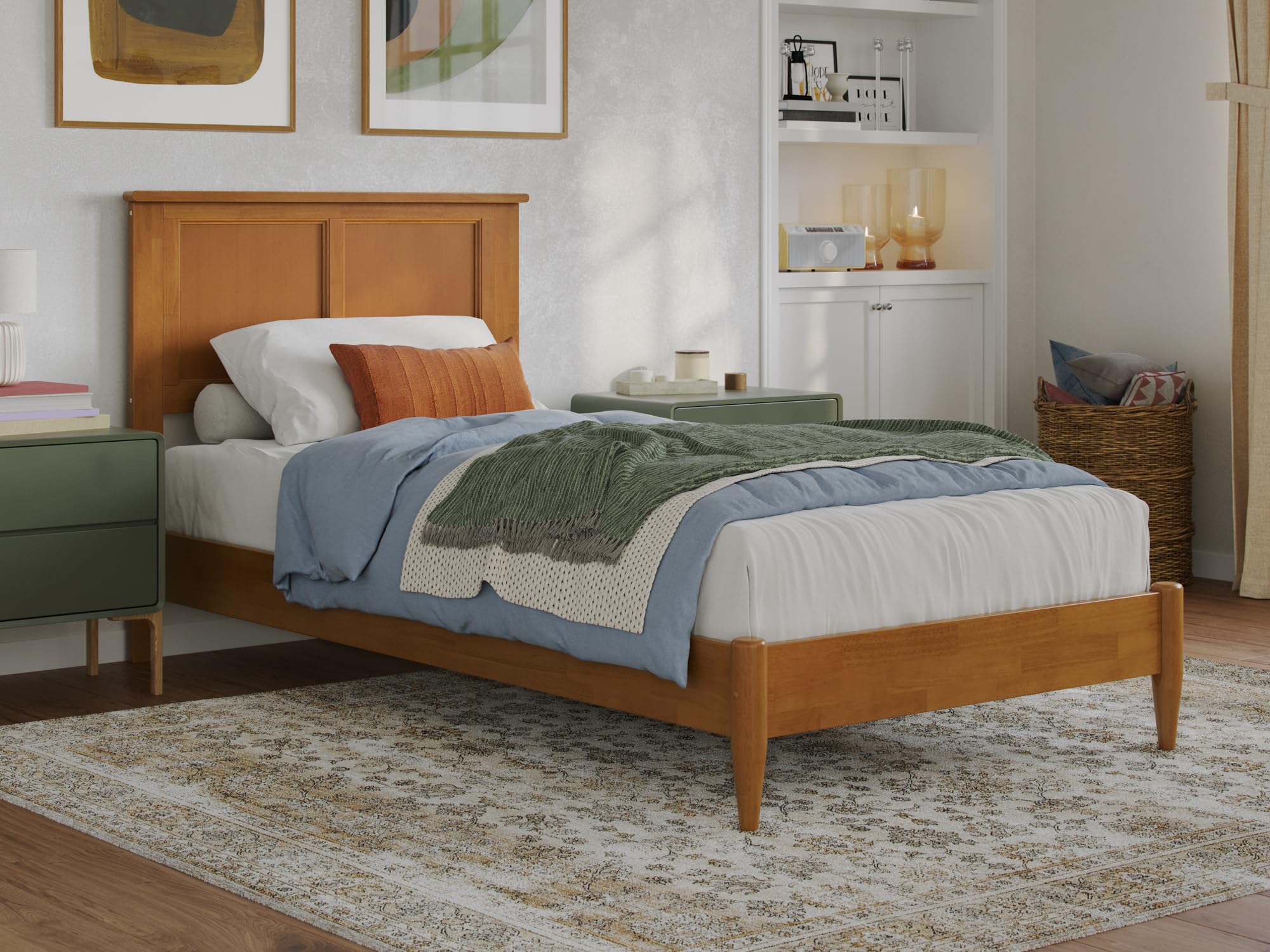 Charlotte Twin XL Solid Wood Low Profile Platform Bed in Light Toffee