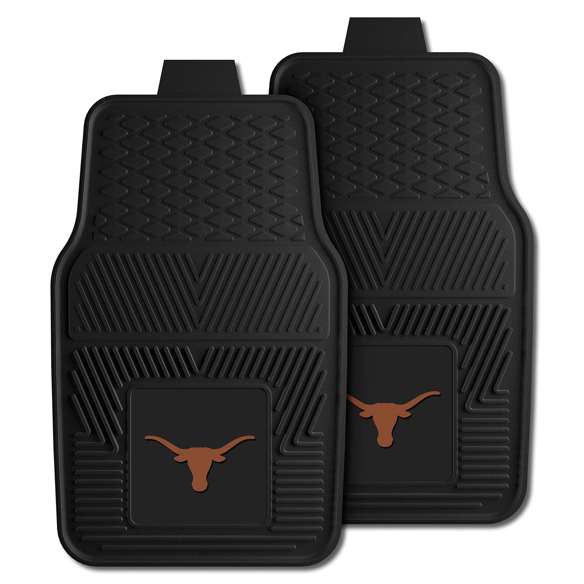 Fanmats 8751 Texas Longhorns 2-Piece Heavy Duty Vinyl Car Mat Set, Front Row Floor Mats, All Weather Protection, Universal Fit,