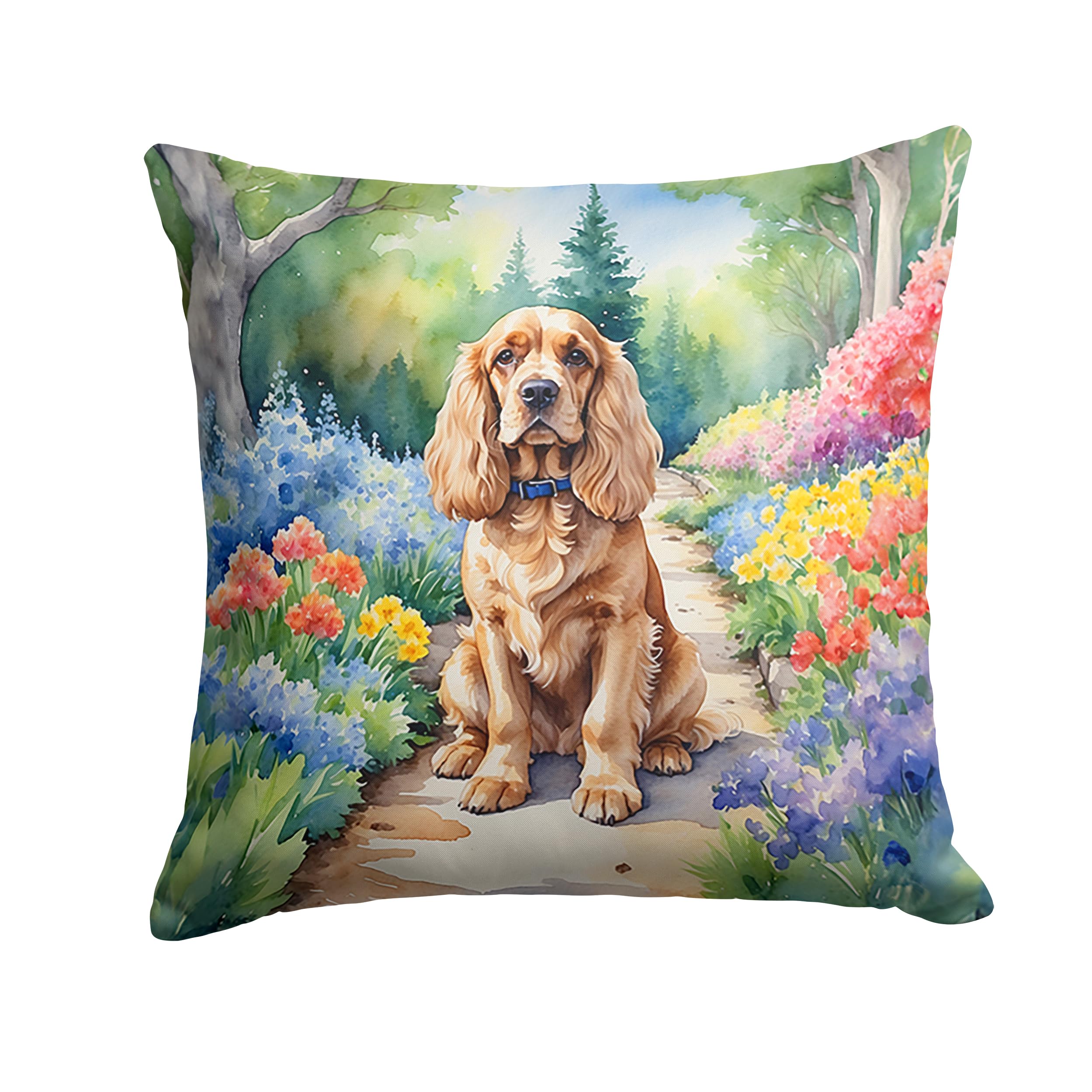 Carolines Treasures Cocker Spaniel Spring Path Throw Pillow Machine Washable, Indoor Outdoor Decorative Pillow for Couch, Bed or Patio, 18Hx18W