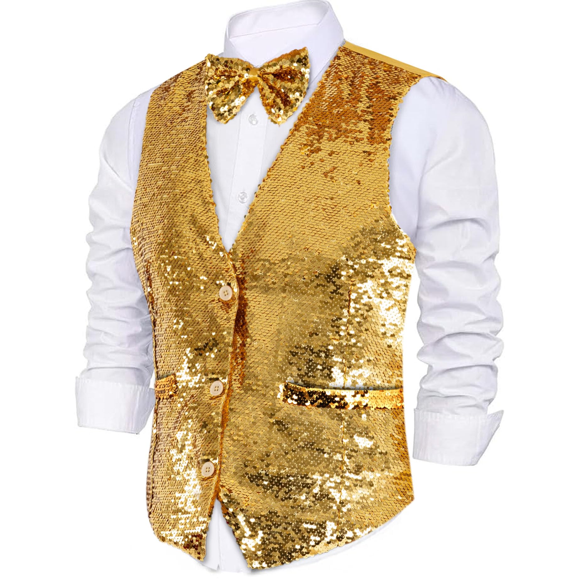 Gold Sequined Vest & Bow Tie - Adult Small