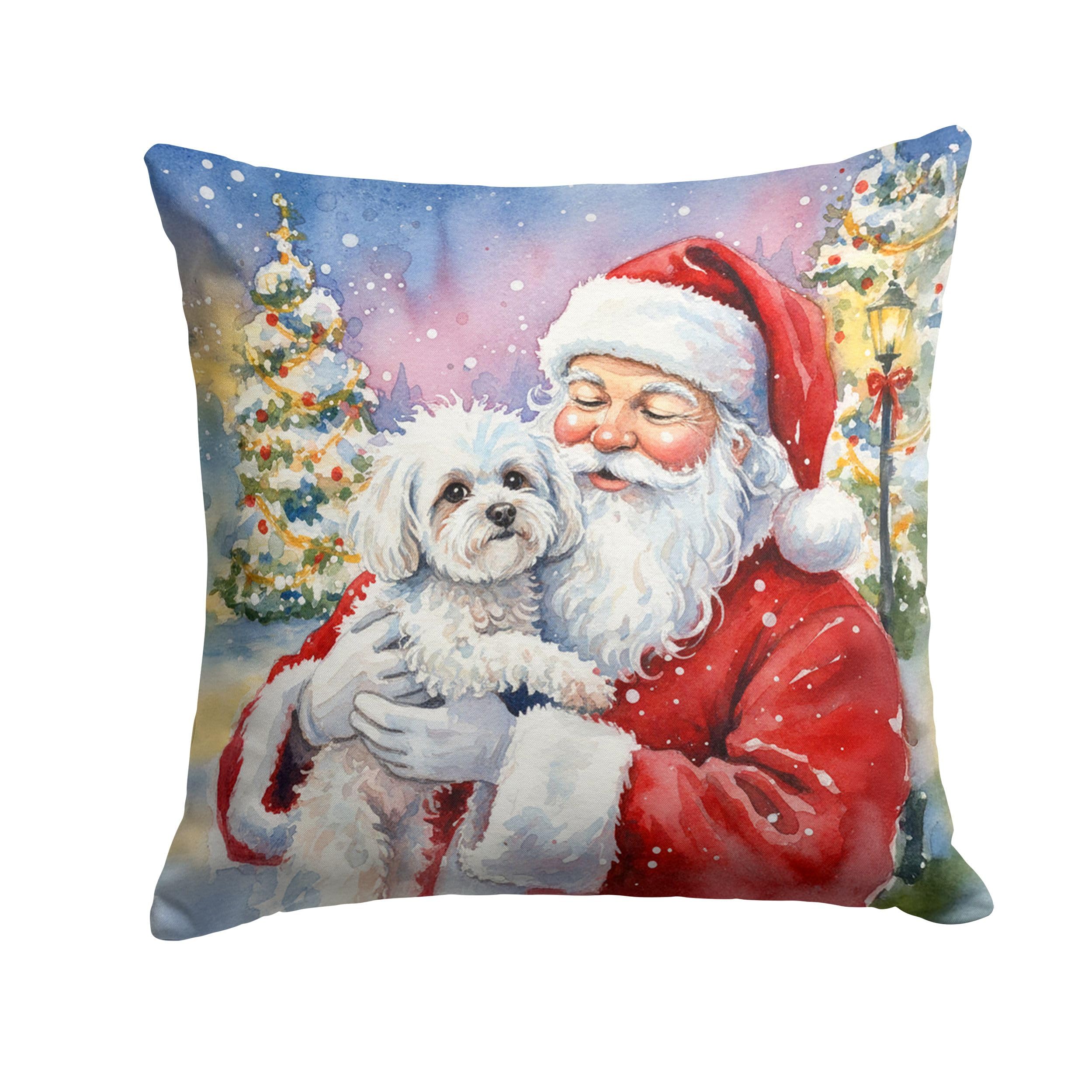 Carolines Treasures Bichon Frise with Santa Claus Throw Pillow Decorative Indoor Outdoor Accent Cushion for Couch, Bed or Patio, 18Hx18W