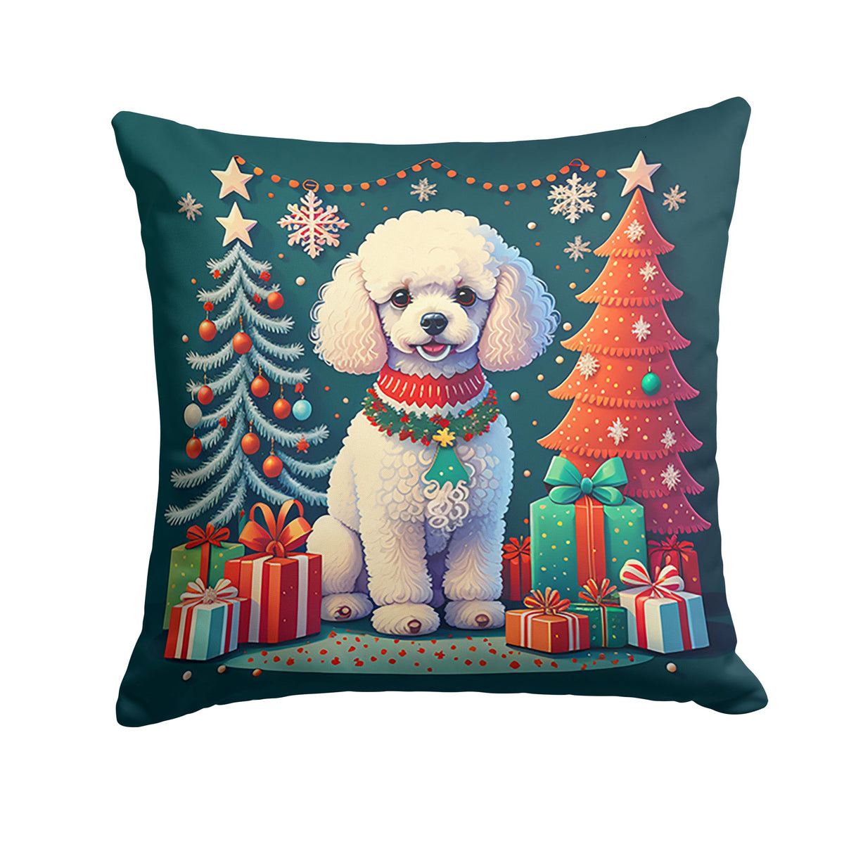 White Toy Poodle Christmas Throw Pillow