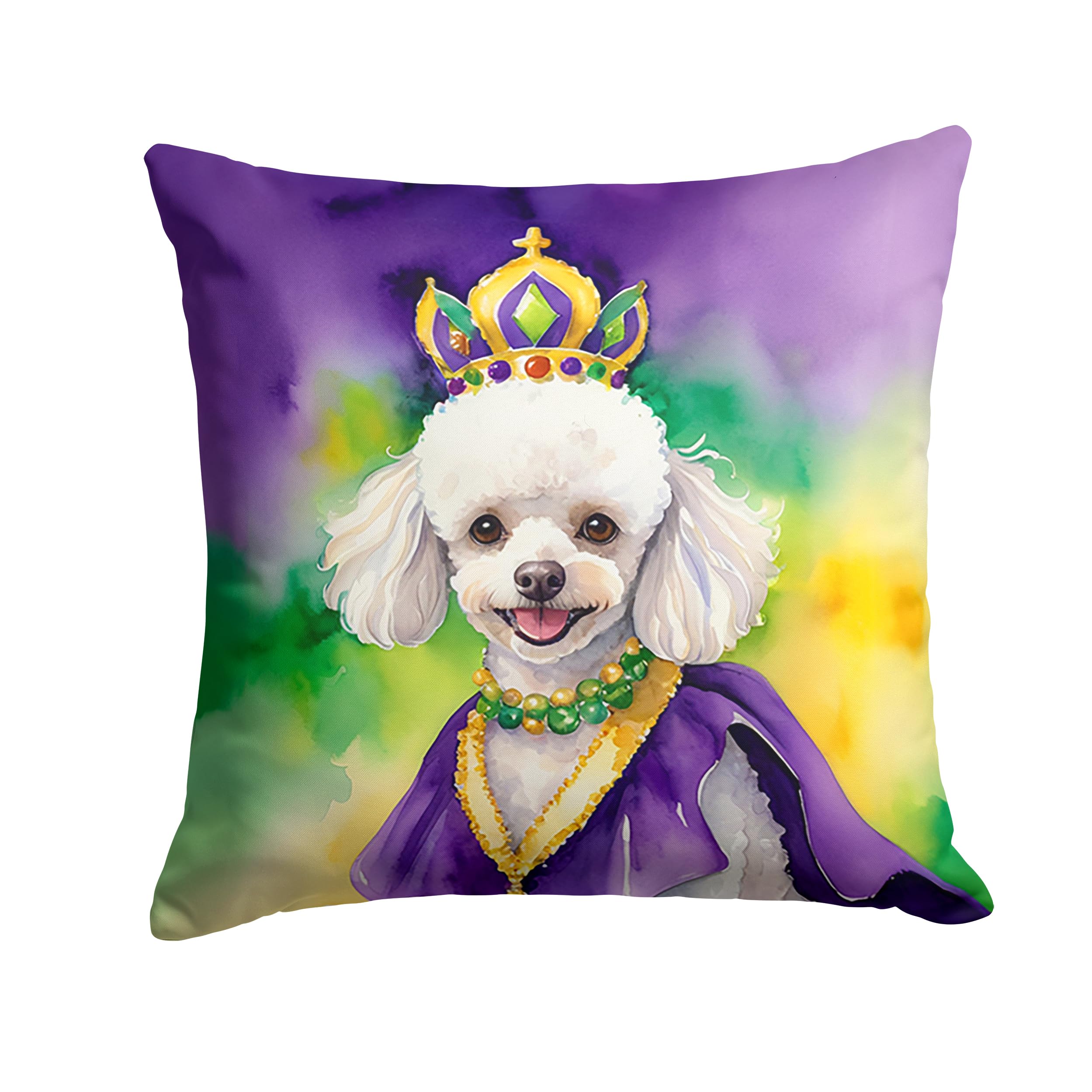 Carolines Treasures White Poodle King of Mardi Gras Throw Pillow Machine Washable, Indoor Outdoor Decorative Pillow for Couch, Bed or Patio, 18Hx18W