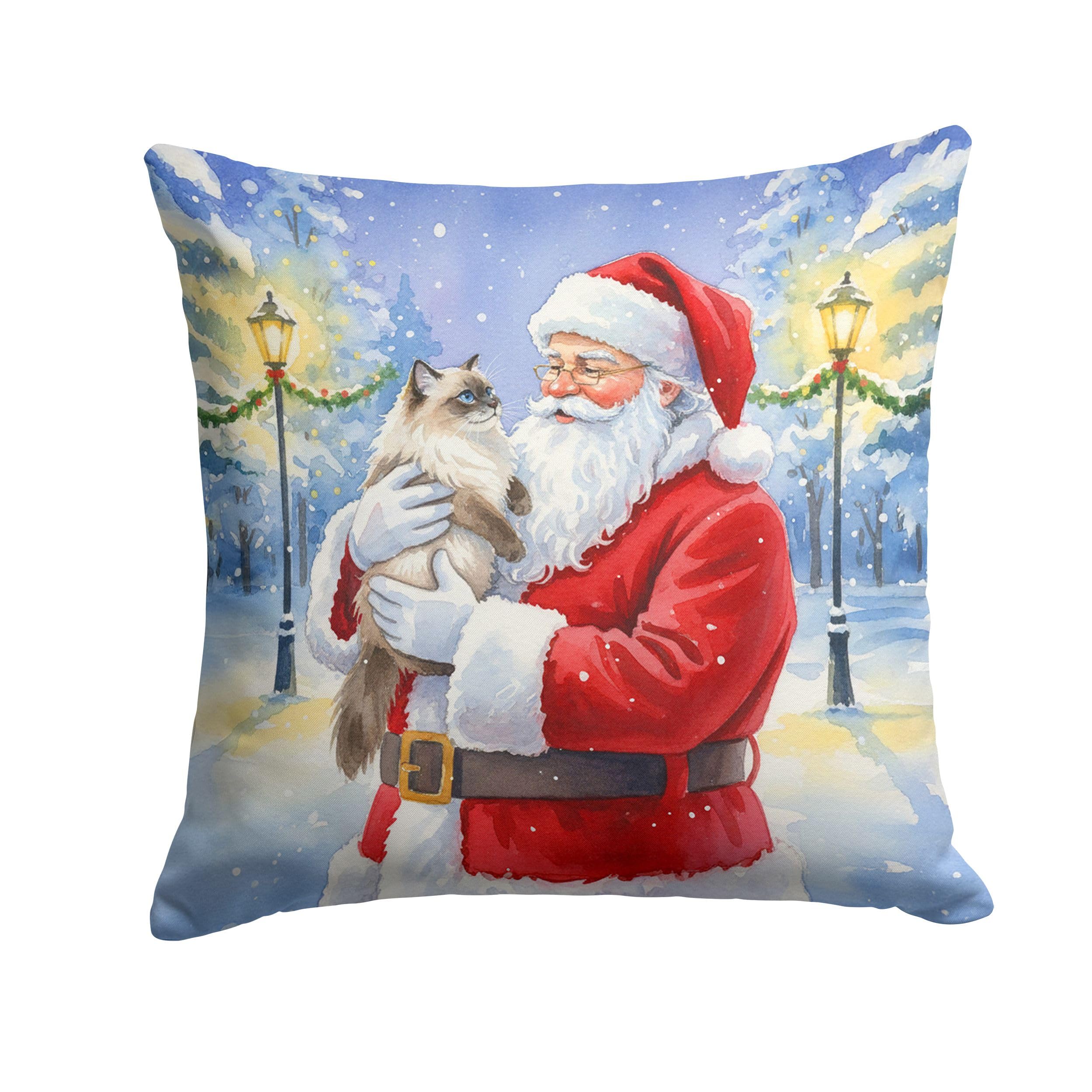 Carolines Treasures Himalayan Cat with Santa Claus Throw Pillow Decorative Indoor Outdoor Accent Cushion for Couch, Bed or Patio, 18Hx18W