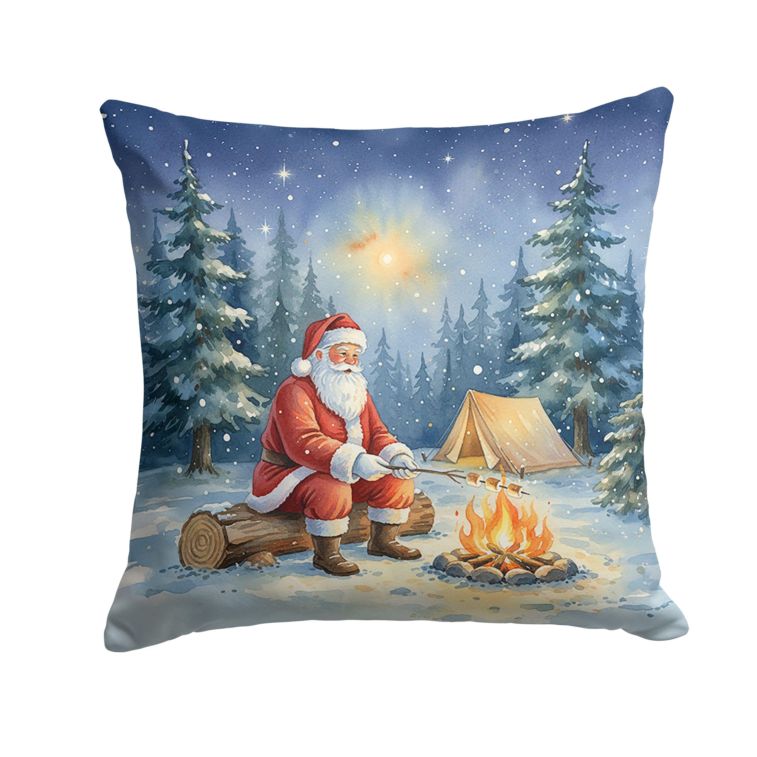 Carolines Treasures Santa Claus Camping by The Fire Christmas Throw Pillow Decorative Indoor Outdoor Accent Cushion for Couch, Bed or Patio, 18Hx18W