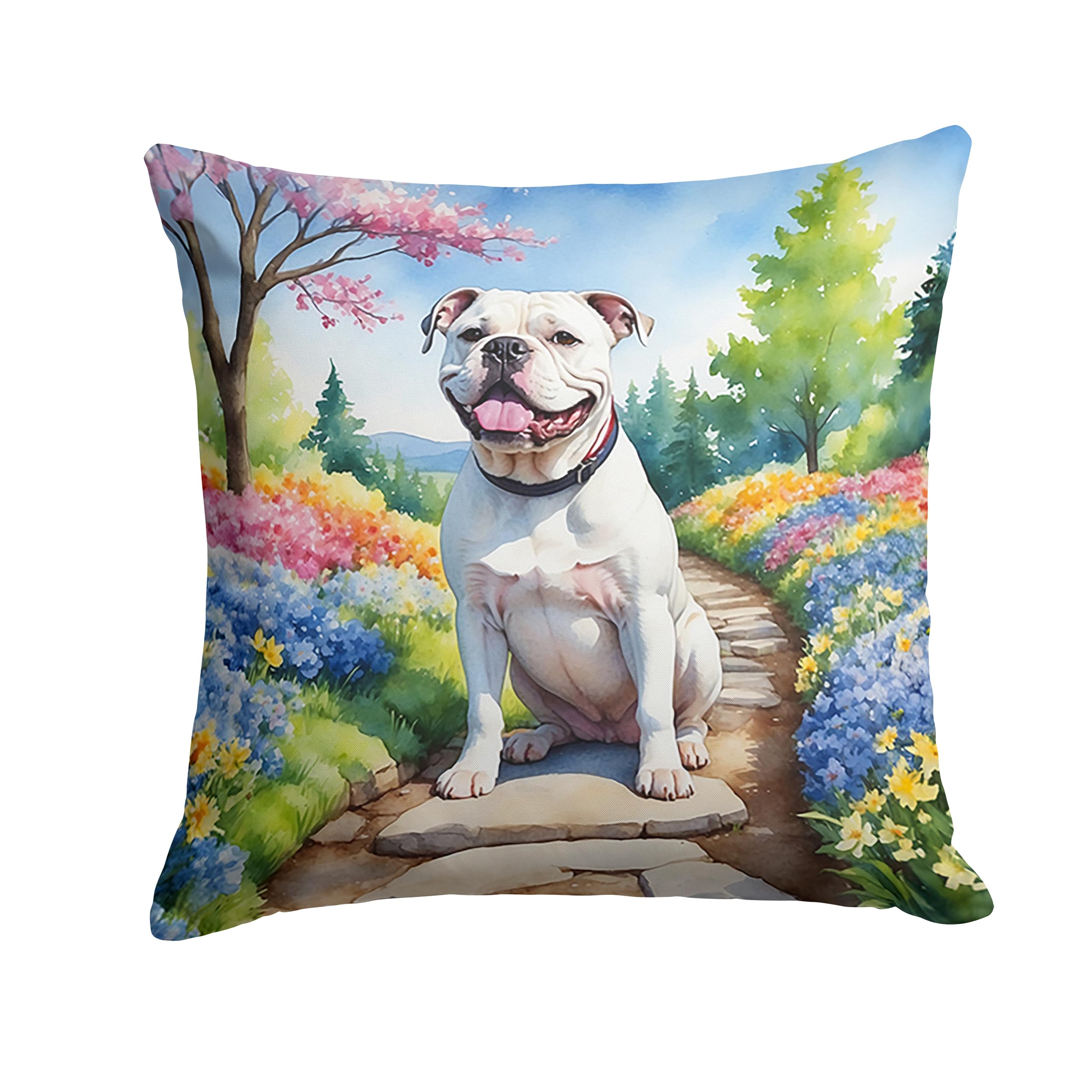 Carolines Treasures American Bulldog Spring Garden Throw Pillow Machine Washable, Indoor Outdoor Decorative Pillow for Couch, Bed or Patio, 14Hx14W