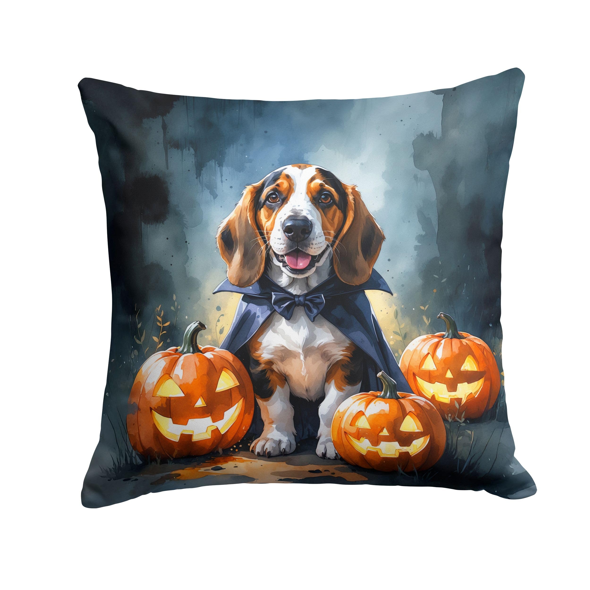 Carolines Treasures Basset Hound Puppy Halloween Throw Pillow Machine Washable, Indoor Outdoor Decorative Pillow for Couch, Bed or Patio, 18Hx18W