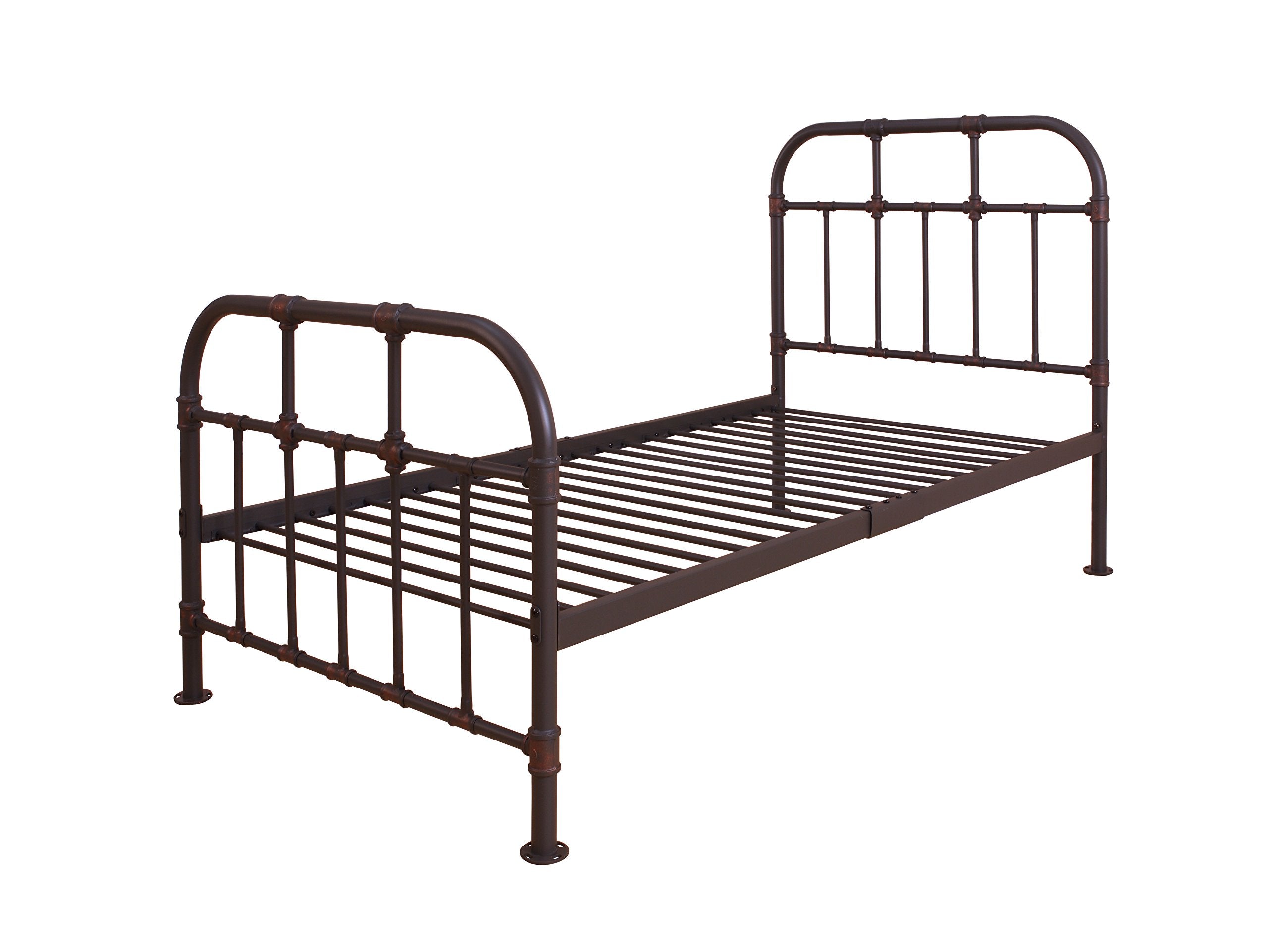 Benjara Industrial Style Metal Twin Size Bed With Pipe Inspired Frame, Brown,
