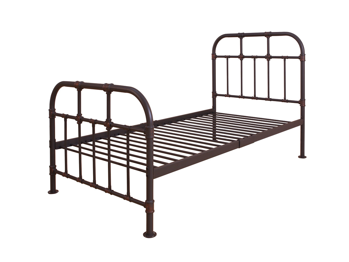 Benjara Industrial Style Metal Twin Size Bed With Pipe Inspired Frame, Brown,