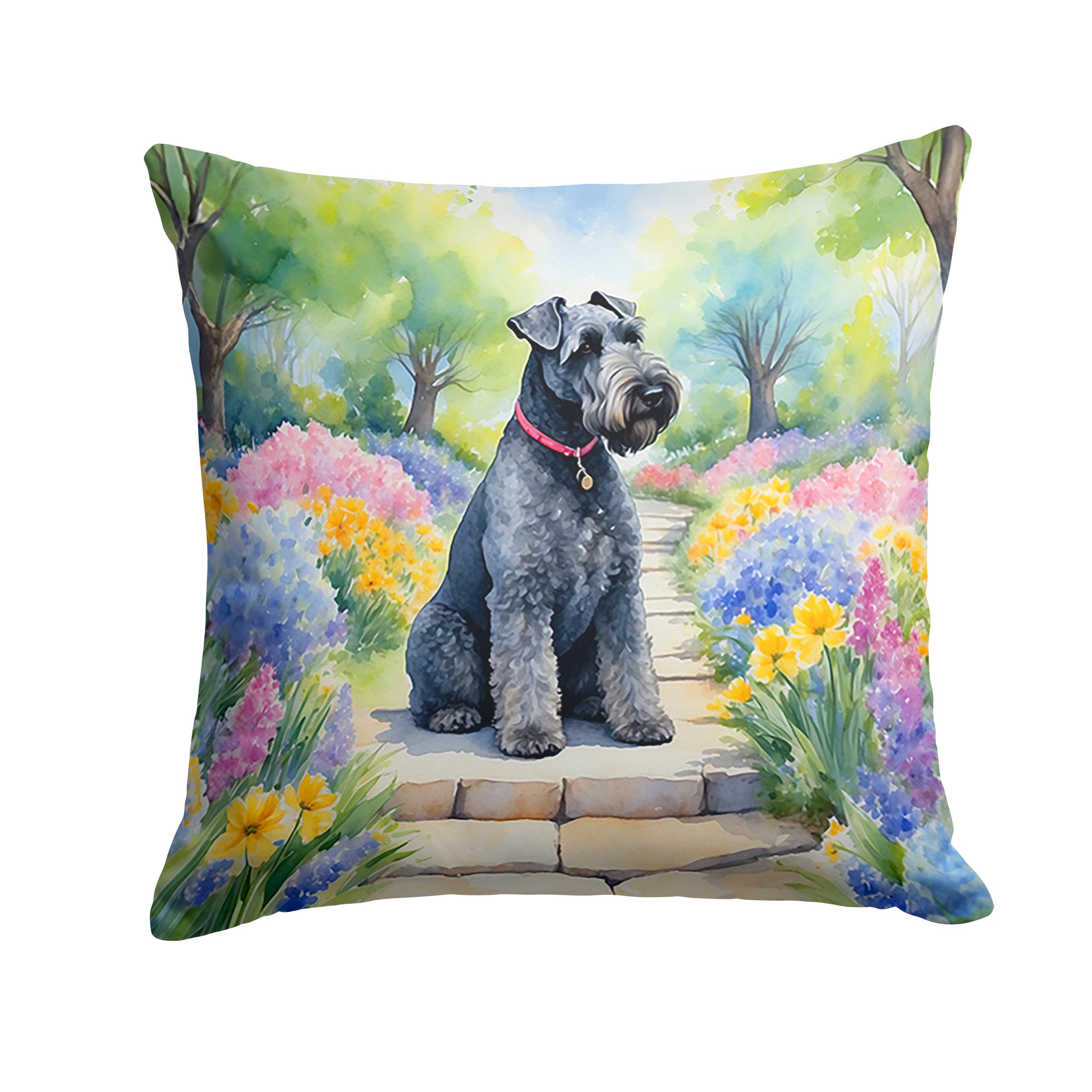Carolines Treasures Kerry Blue Terrier Spring Path Throw Pillow Machine Washable, Indoor Outdoor Decorative Pillow for Couch, Bed or Patio, 18Hx18W