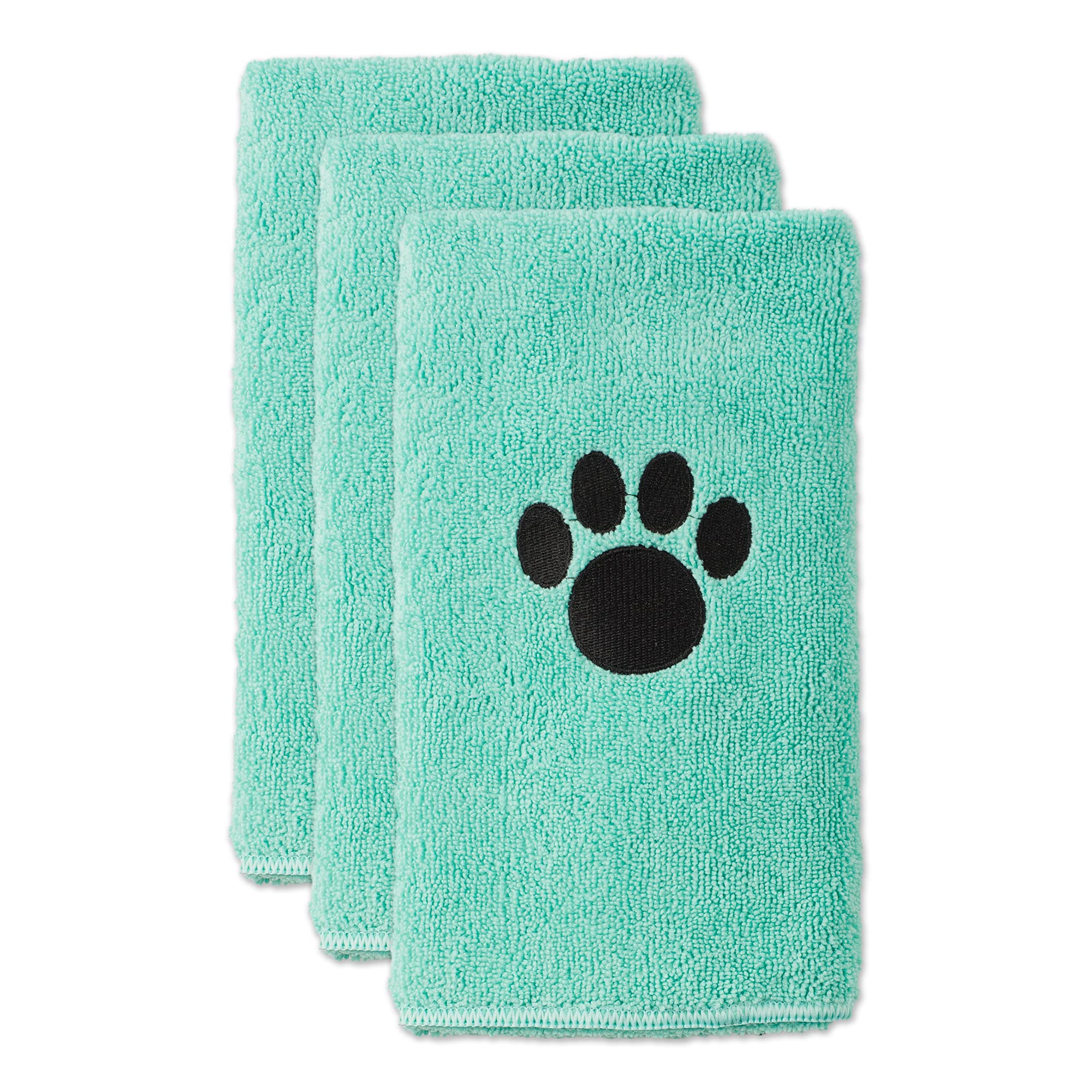 Bone Dry Pet Grooming Towel Collection Embroidered Absorbent Microfiber Drying Set, 15X30, Aqua, 3 Count