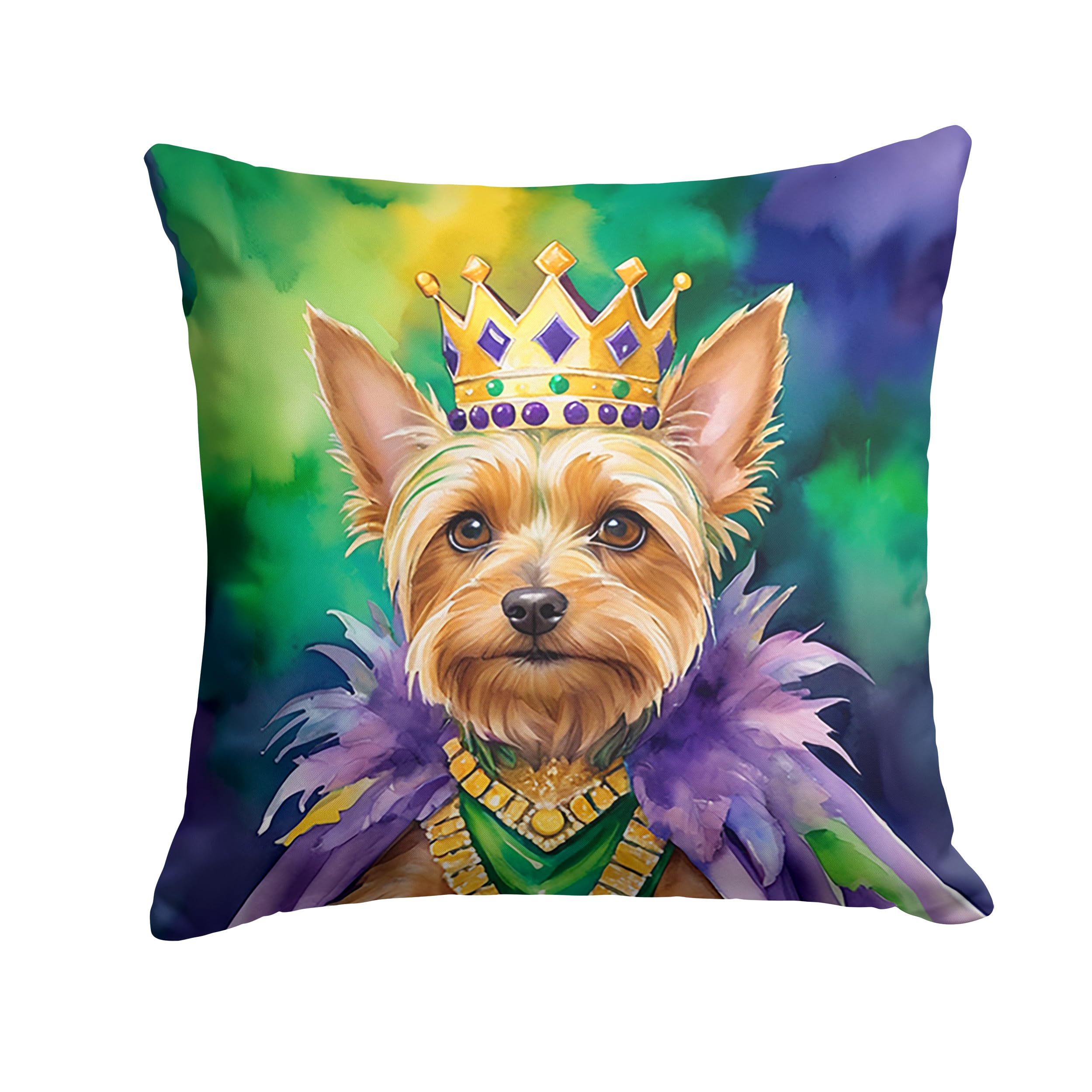 Carolines Treasures Silky Terrier King of Mardi Gras Throw Pillow Machine Washable, Indoor Outdoor Decorative Pillow for Couch, Bed or Patio, 14Hx14W