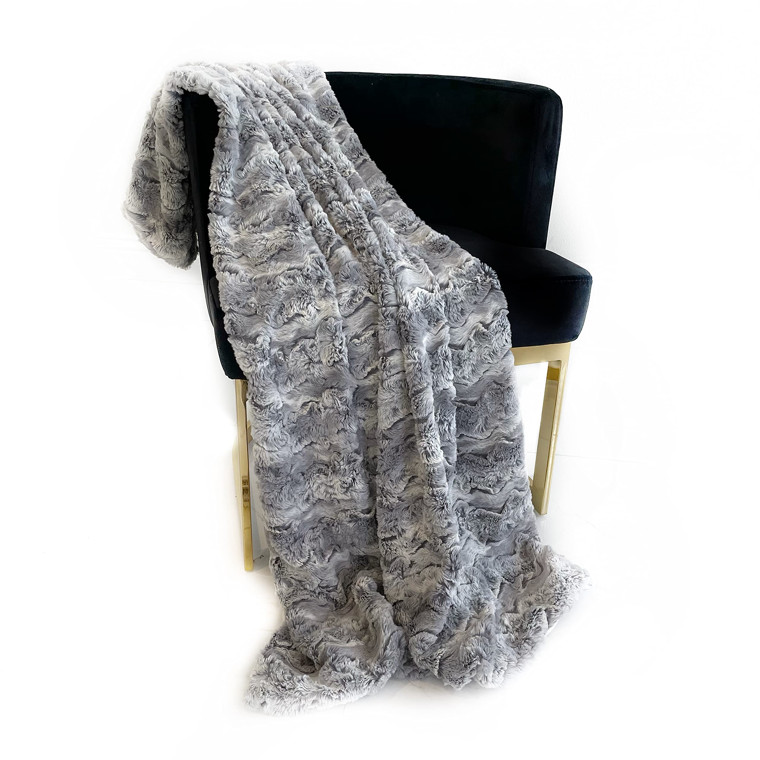 Plutus Silver Wild Rabbit Faux Fur Luxury Throw Blanket 36In X 60In