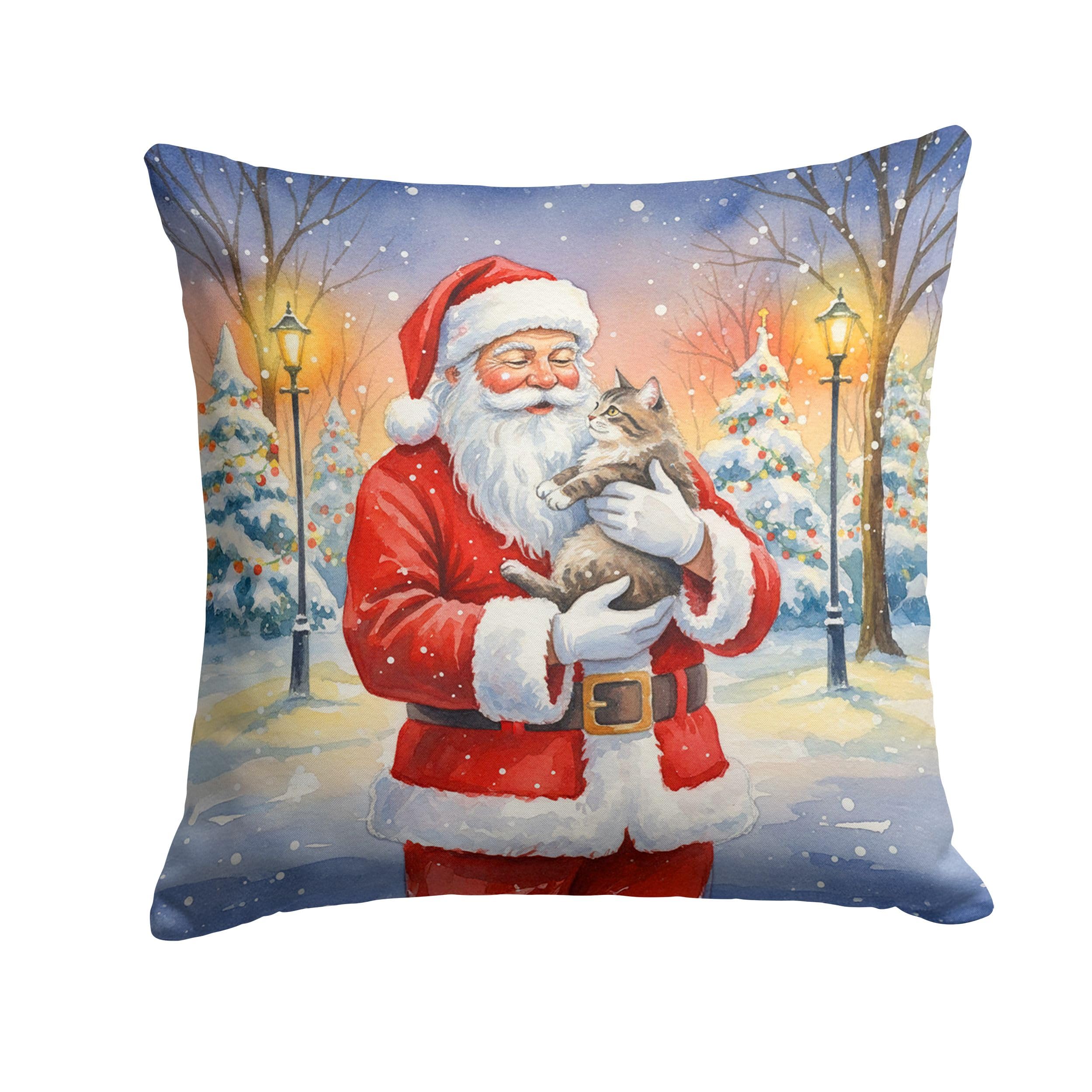 Carolines Treasures American Shorthair Cat with Santa Claus Throw Pillow Decorative Indoor Outdoor Accent Cushion for Couch, Bed or Patio, 14Hx14W