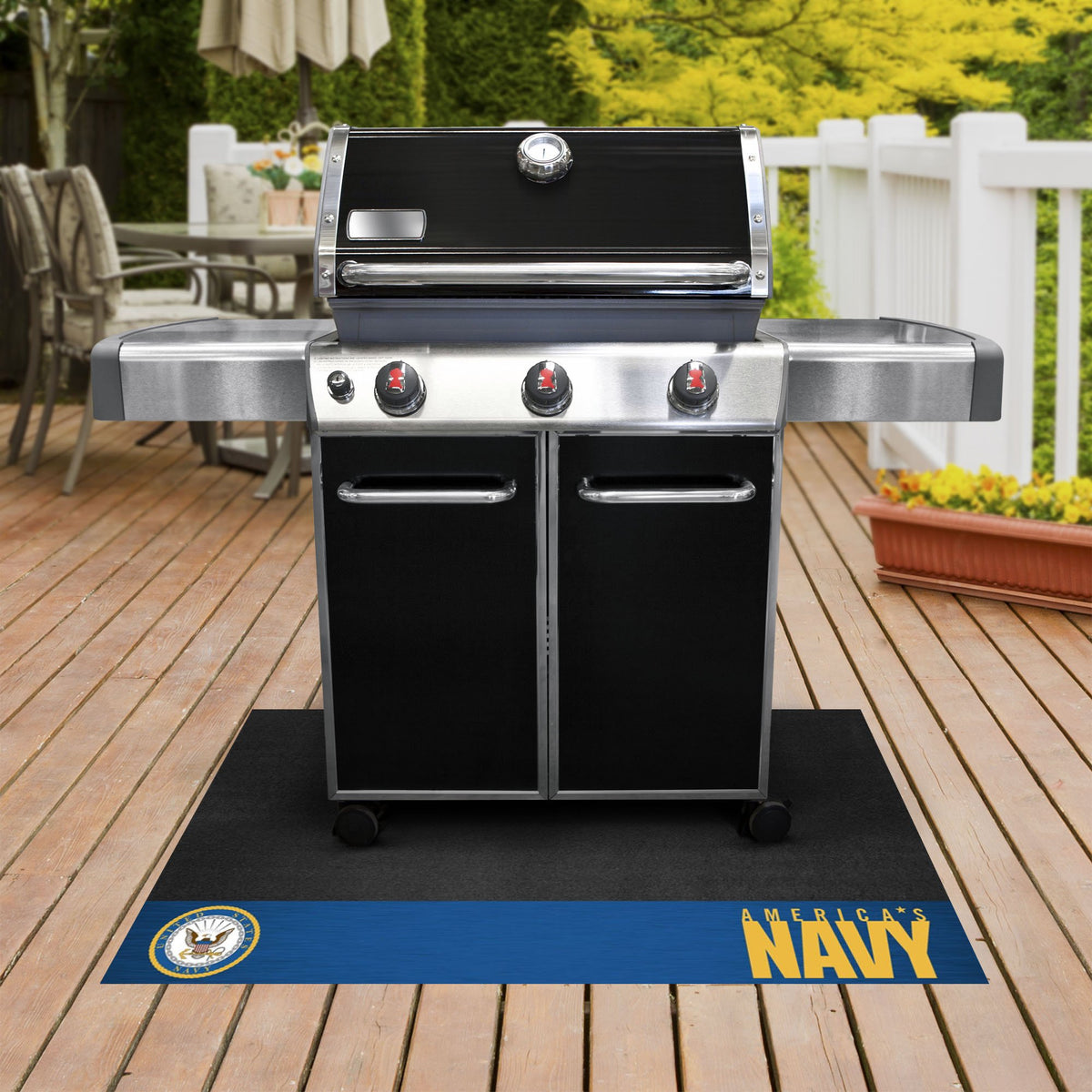 Fanmats 15699 U.S. Navy Vinyl Grill Mat - 26In. X 42In. - Deck Patio Protective Mat  Oil Flame And Uv Resistant