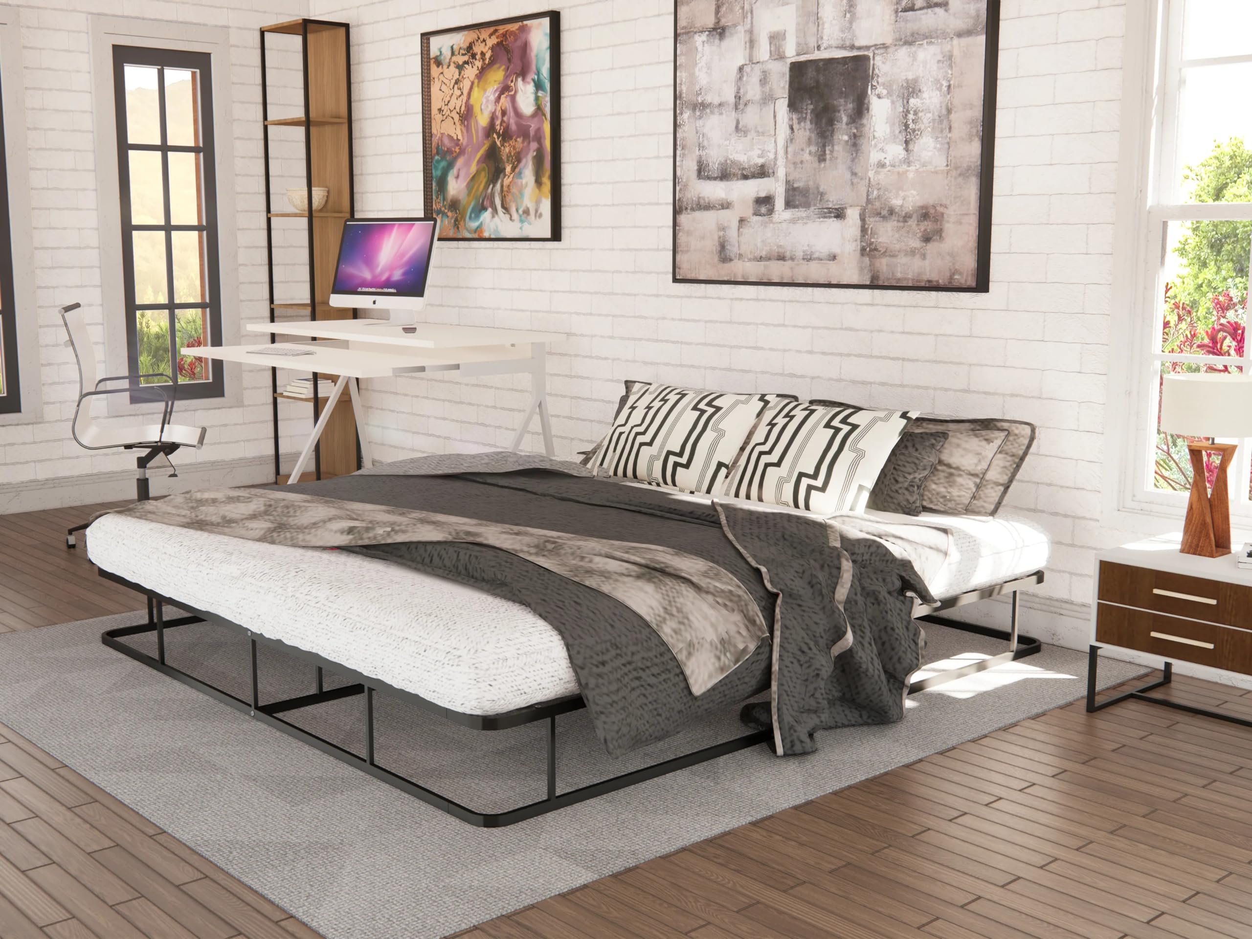 East West Furniture - DHKBBLK - Dothan Metal King Bed Frame with Magnificent Design Headboard and Footboard - Premium Metal Frame in Powder Coating Black