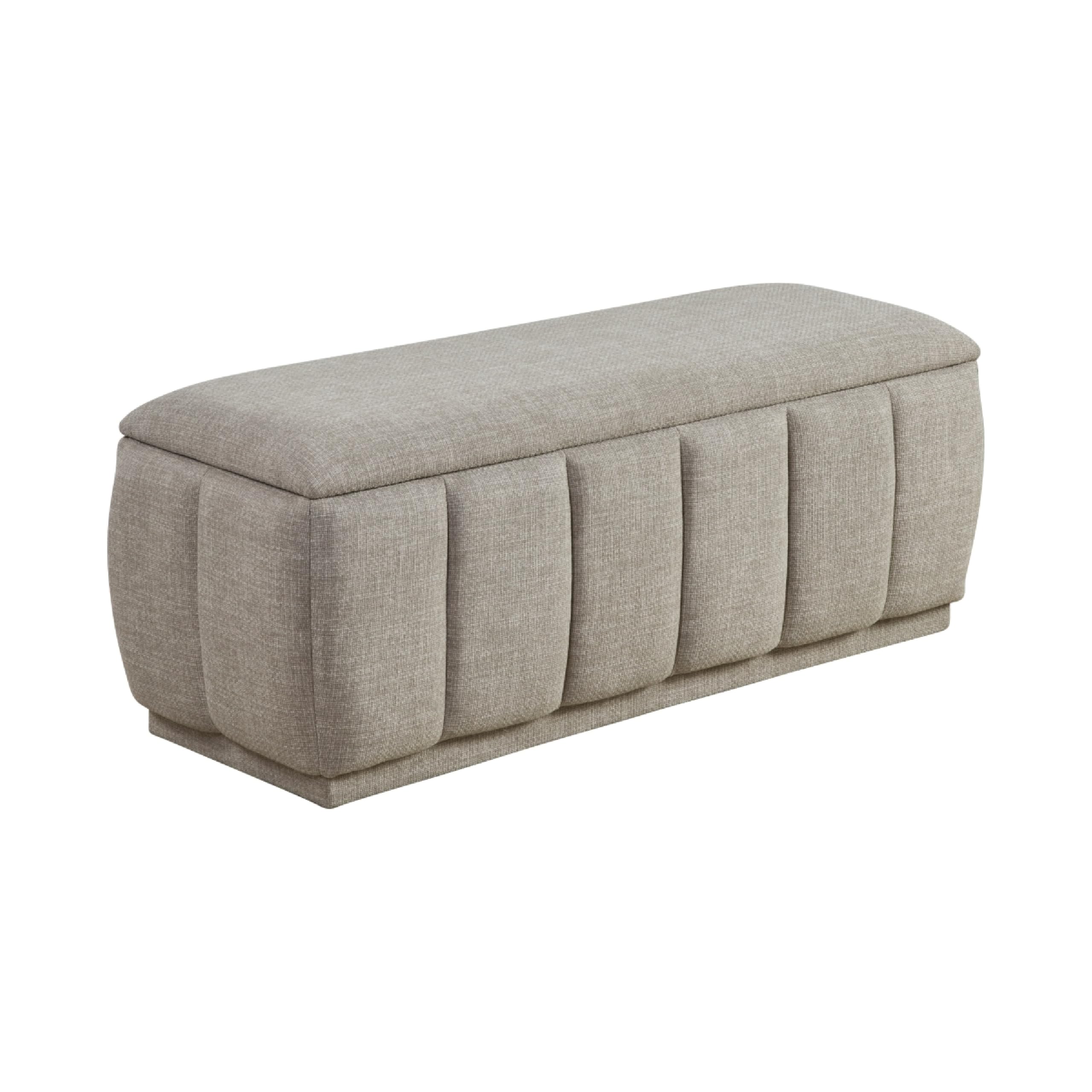 Jia Storage Bench, Wide Channel Tufted Taupe Polyester 47 Inch