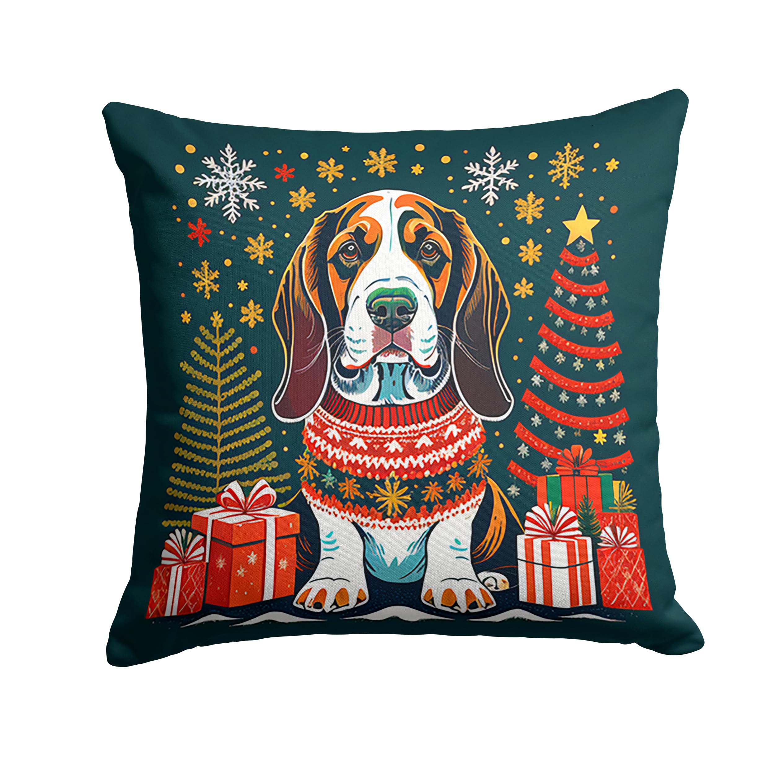 Basset Hound Christmas Throw Pillow
