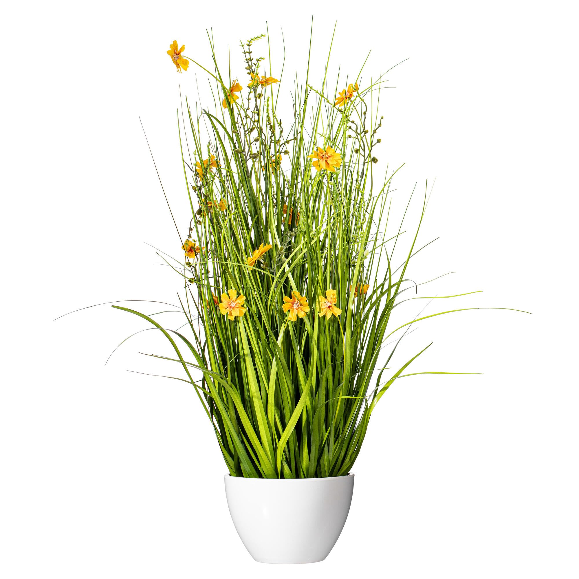 Casafoyer  31” Artificial Potted Yellow Cosmos and Green Grass. - (Pack Of 2)