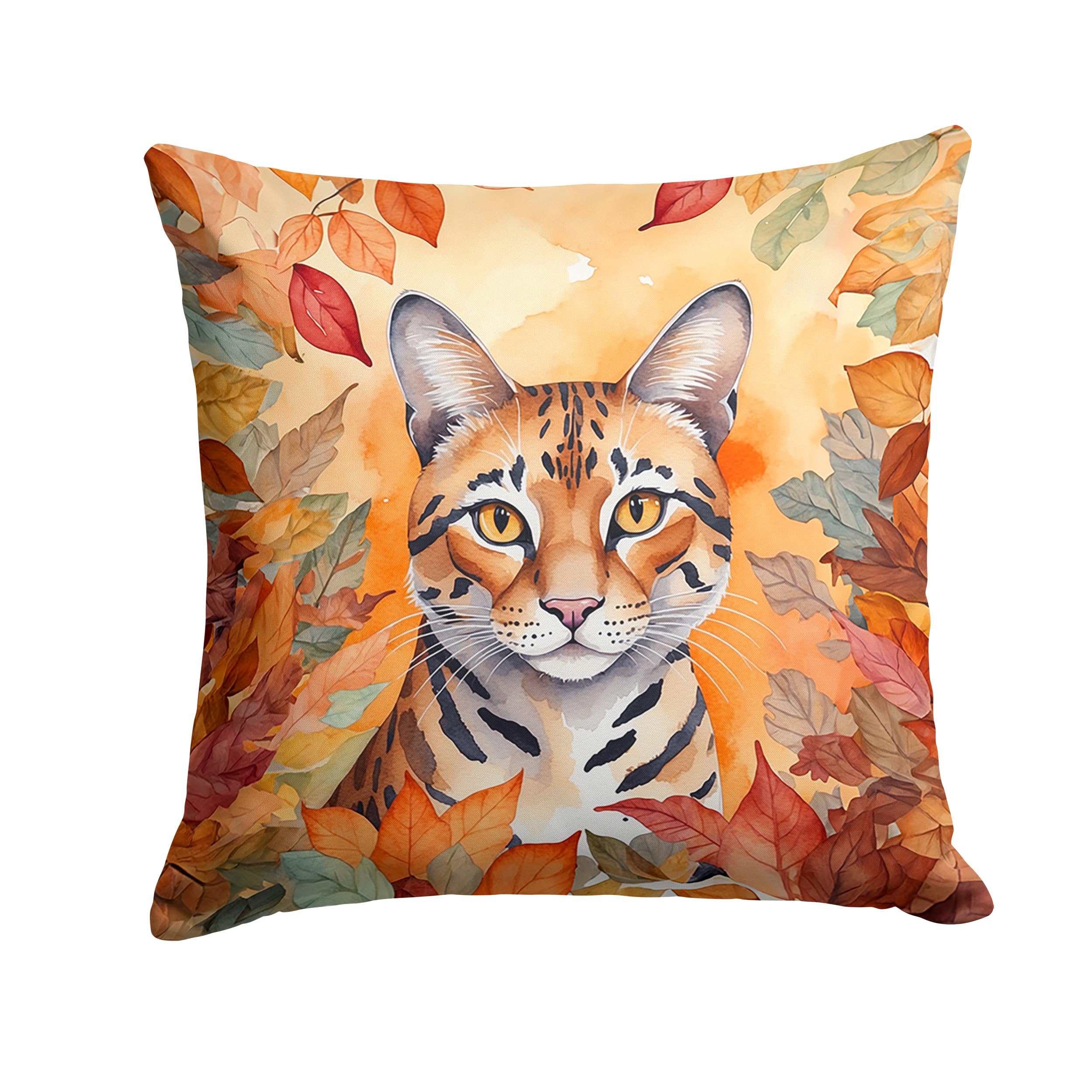 Carolines Treasures Safari Cat in Fall Leaves Throw Pillow Machine Washable, Indoor Outdoor Decorative Pillow for Couch, Bed or Patio, 14Hx14W
