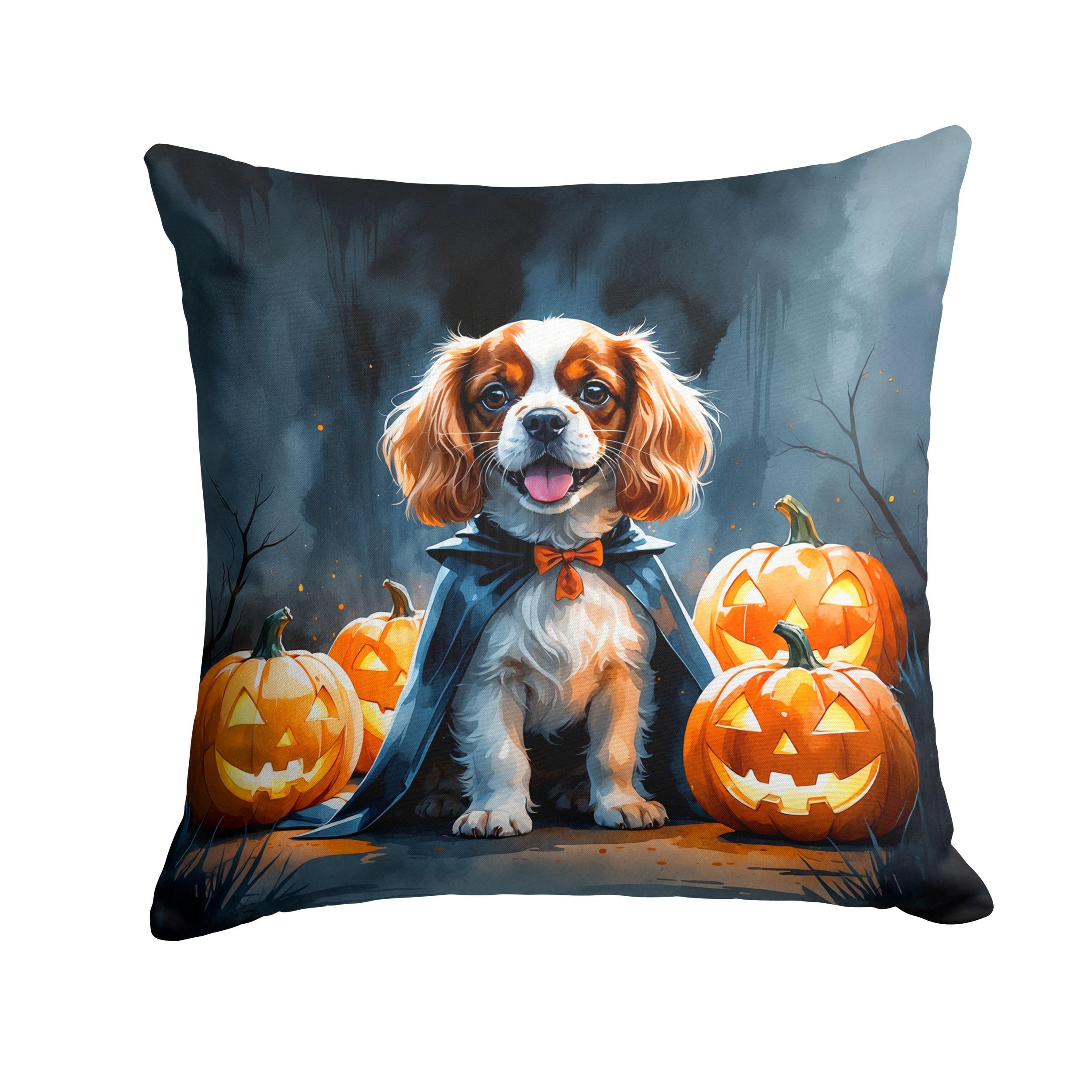 Carolines Treasures Cavalier Spaniel Puppy Halloween Throw Pillow Machine Washable, Indoor Outdoor Decorative Pillow for Couch, Bed or Patio, 14Hx14W
