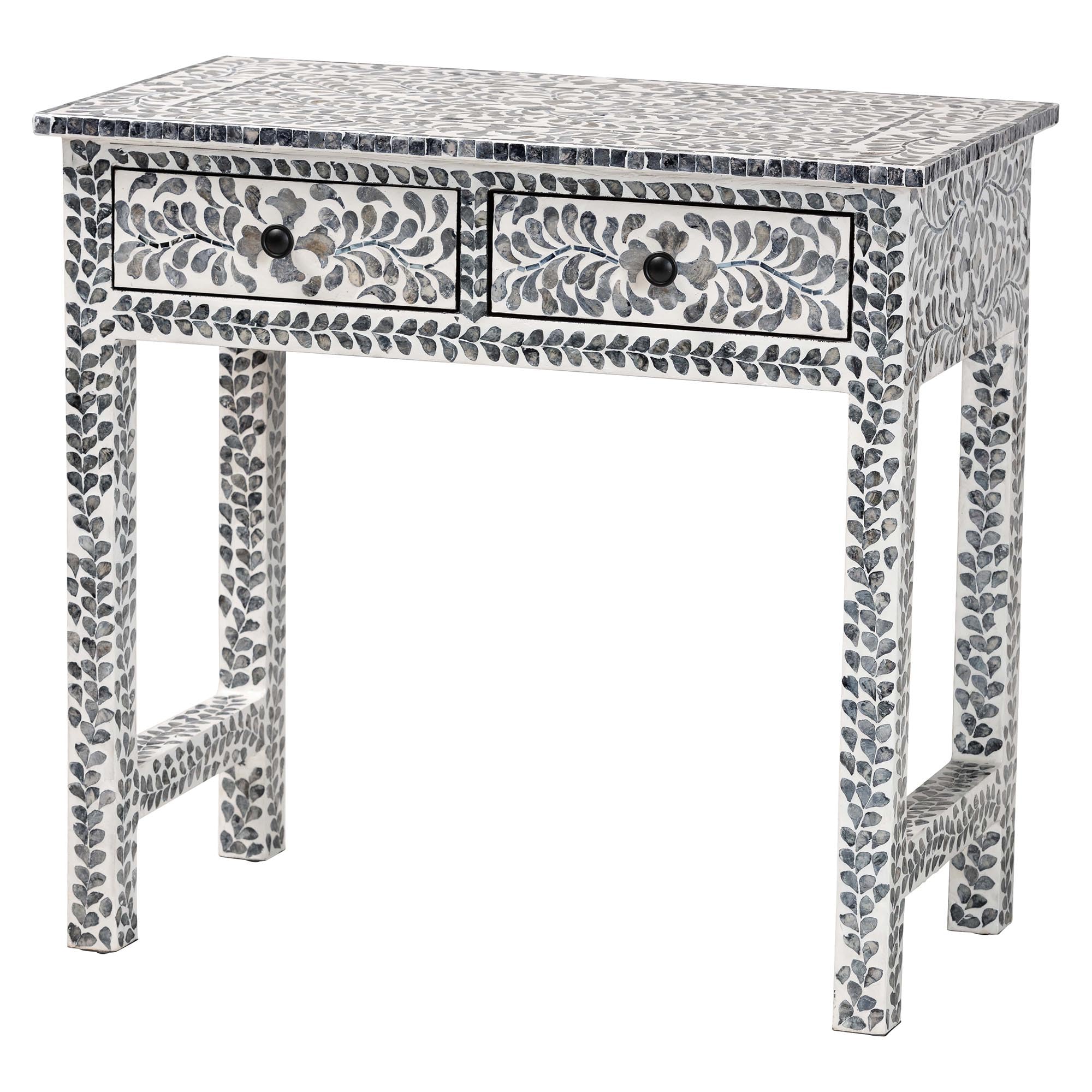 bali & pari Diata  Black and White Mother of Pearl Capiz Shell 2-Drawer Console Table