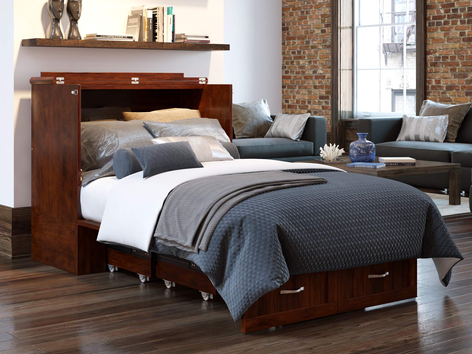 Southampton Murphy Bed Chest Twin Extra Long Walnut with Charging Station