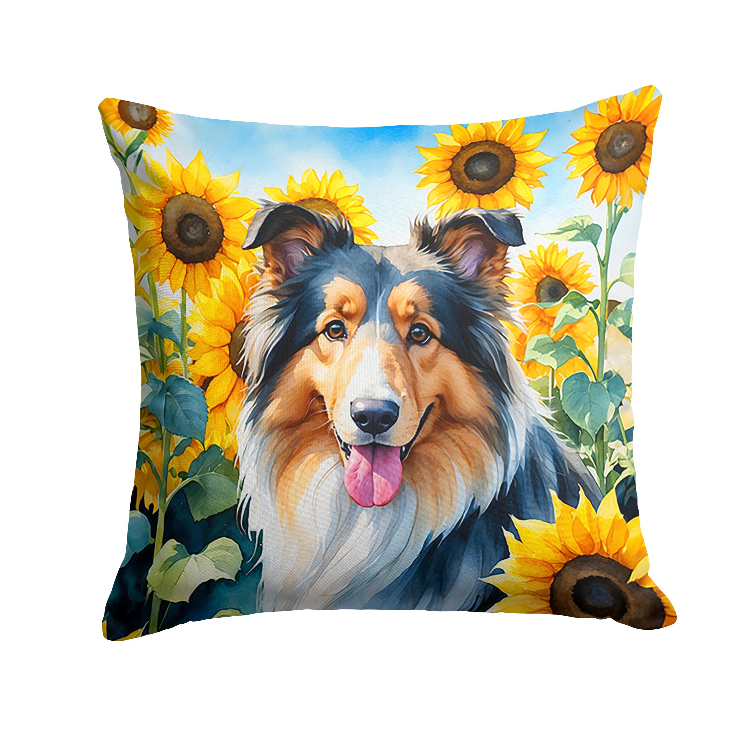 Collie In Sunflowers Throw Pillow