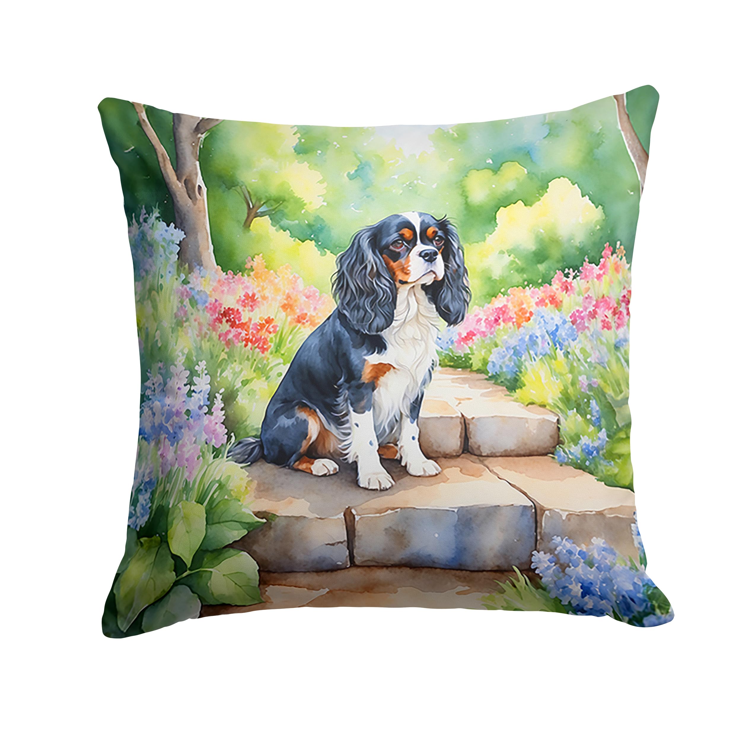 Carolines Treasures Cavalier Spaniel Spring Path Throw Pillow Machine Washable, Indoor Outdoor Decorative Pillow for Couch, Bed or Patio, 18Hx18W