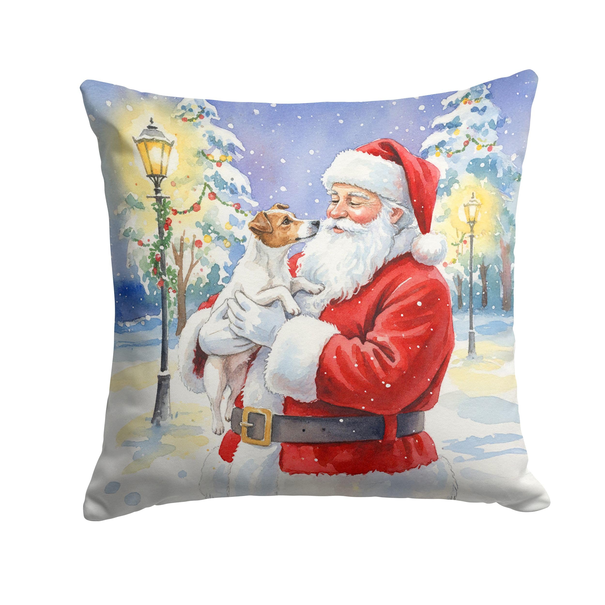 Carolines Treasures Jack Russell Terrier with Santa Claus Throw Pillow Decorative Indoor Outdoor Accent Cushion for Couch, Bed or Patio, 18Hx18W