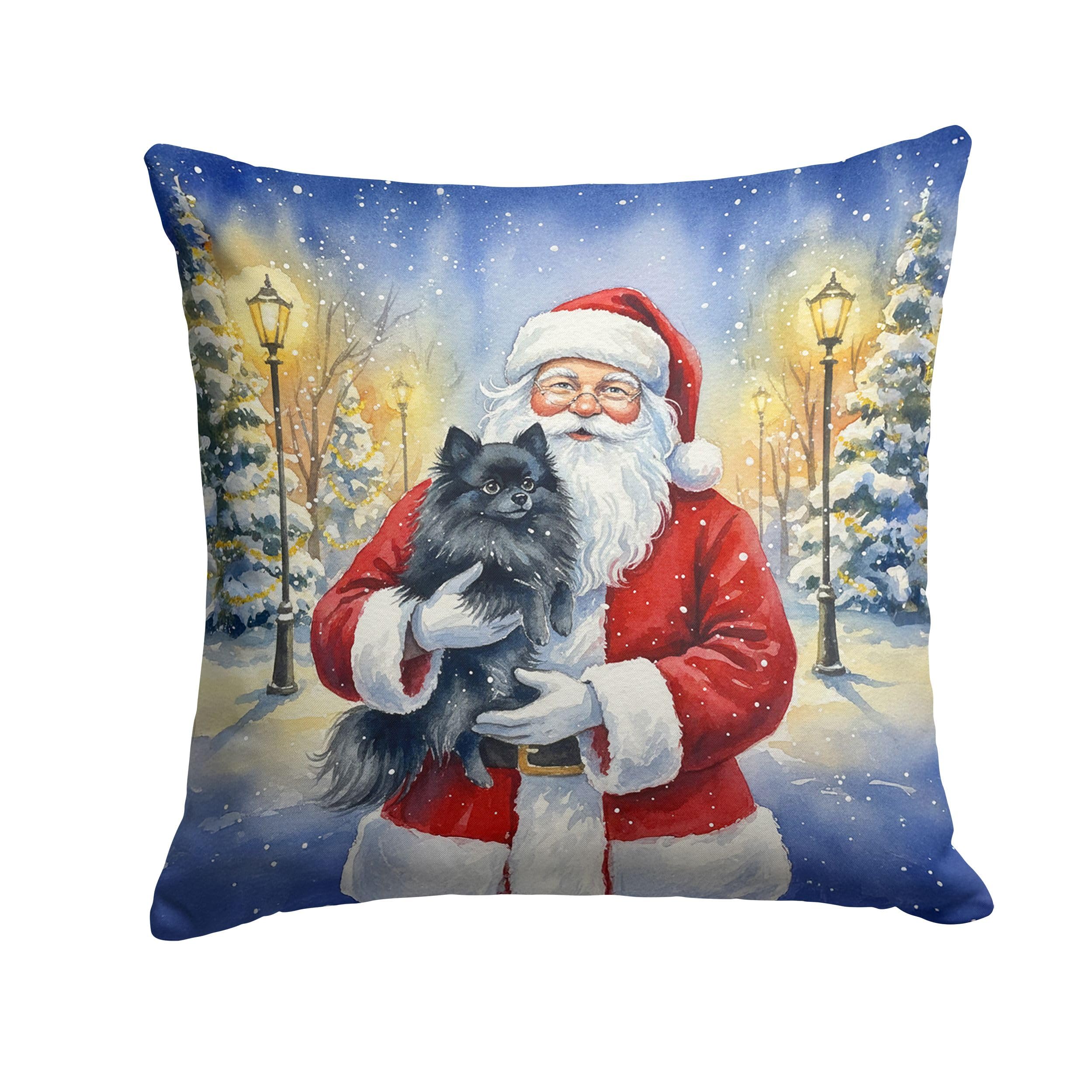 Carolines Treasures Black Pomeranian with Santa Claus Throw Pillow Decorative Indoor Outdoor Accent Cushion for Couch, Bed or Patio, 18Hx18W