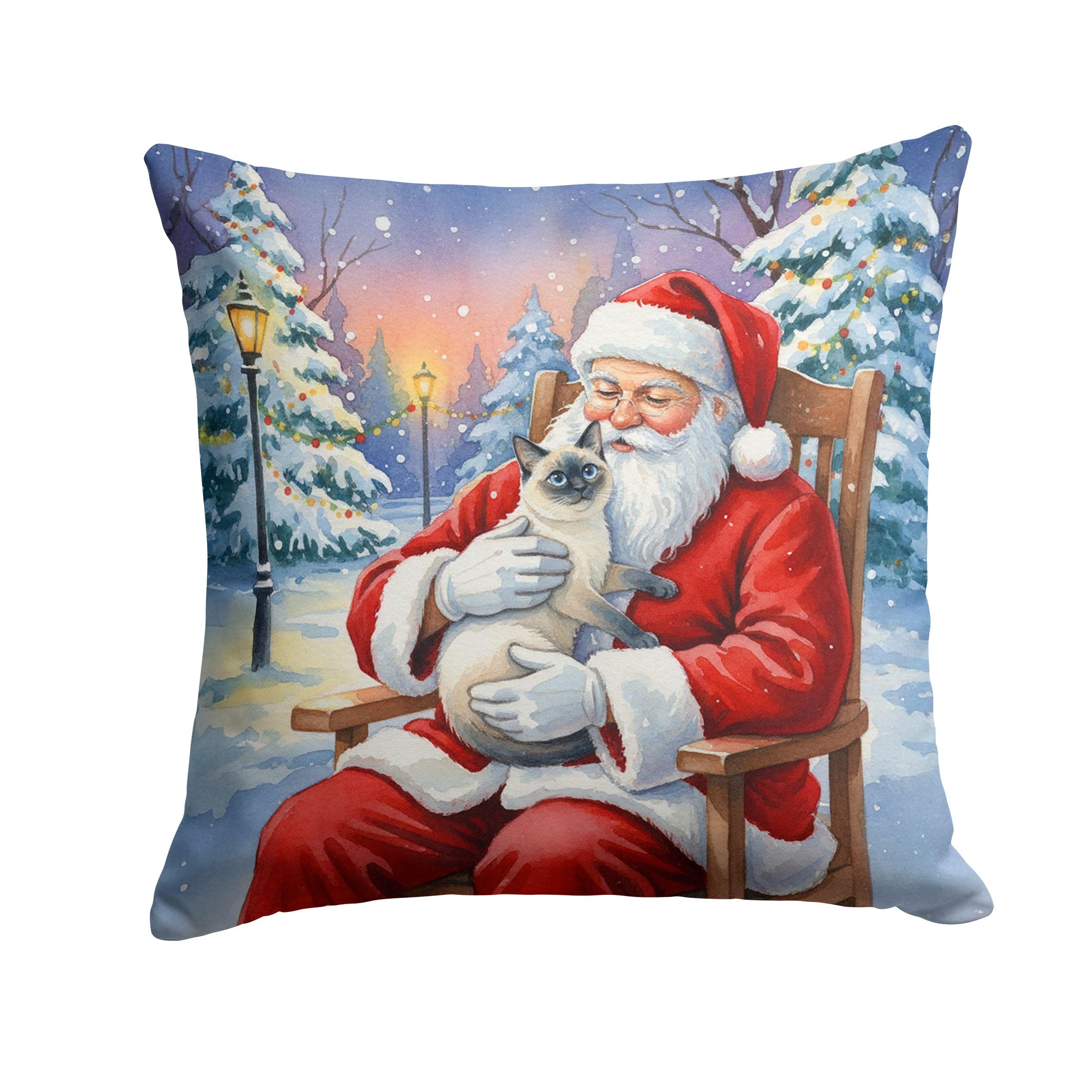 Carolines Treasures Blue Point Cat with Santa Claus Throw Pillow Decorative Indoor Outdoor Accent Cushion for Couch, Bed or Patio, 18Hx18W