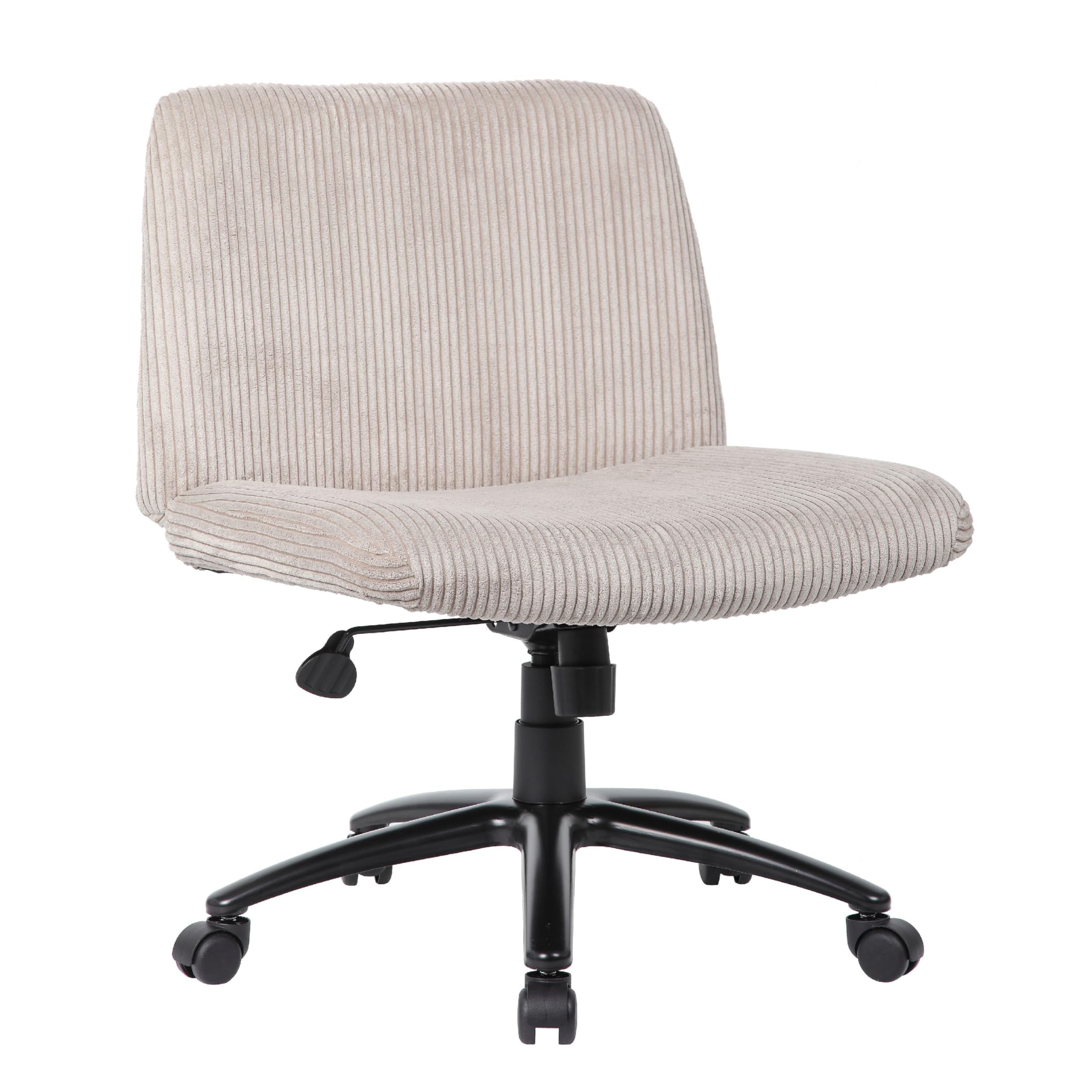 Adjustable Swivel Task Chair on Caster Wheels, Beige Corduroy, Armless